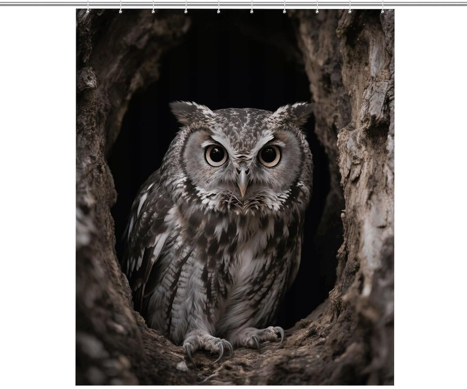 Boho Farmhouse Owl at The Cave Entrance Shower Curtain Set 60x71 In image 3