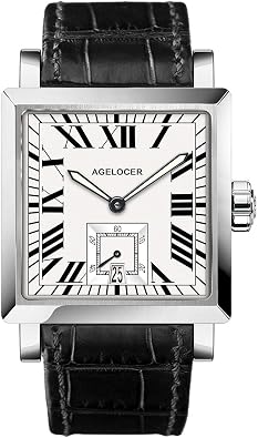 AGELOCER Watches Men Sports Watches Black Steel Dual Time with Calendar Luminous Analog Wristwatch Man Square Seconds Dial