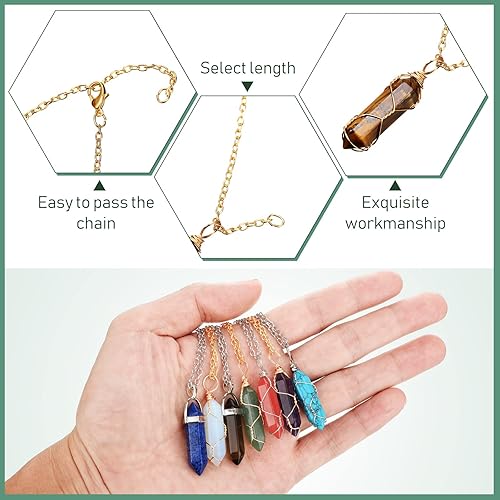 Miniatura 3 de Sureio 16 collares de piedra de cristal curativo, collar con colgante de piedras preciosas hexagonales, collar de cristal envolvente de alambre