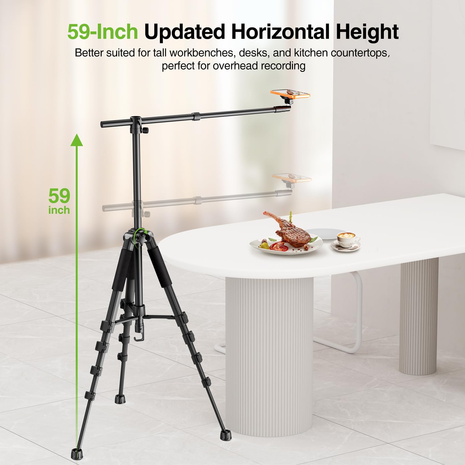 elitehood Trípode magnético para iPhone con brazo extensible de 25 pulgadas de largo, trípode horizontal alto de 59 pulgadas para grabación de video, soporte giratorio de 360° para iPhone para