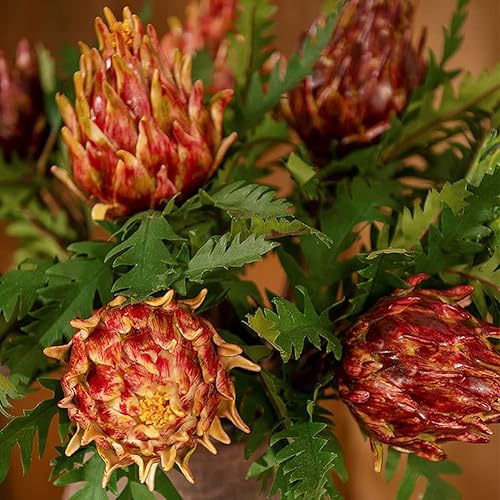 Miniatura 3 de vctops Flores artificiales con hojas y tallo, alcachofa artificial de aspecto real para ramos de boda, baby shower, decoración de fiesta en el