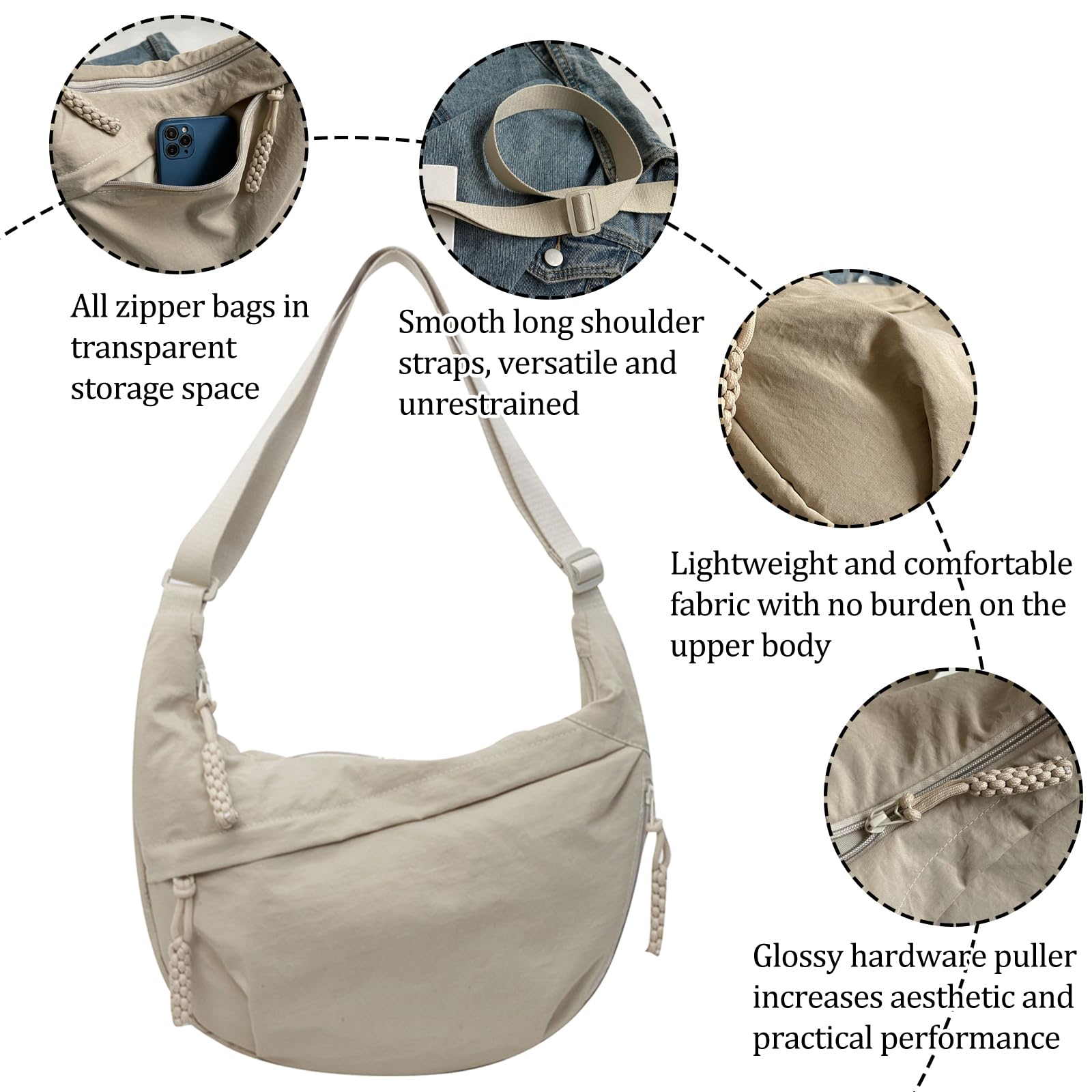 TYXHXTF Bolso de Media Luna para Mujer, Bandolera con Correa de Hombro Ajustable, para Viaje, Compras, Escuela, Oficina