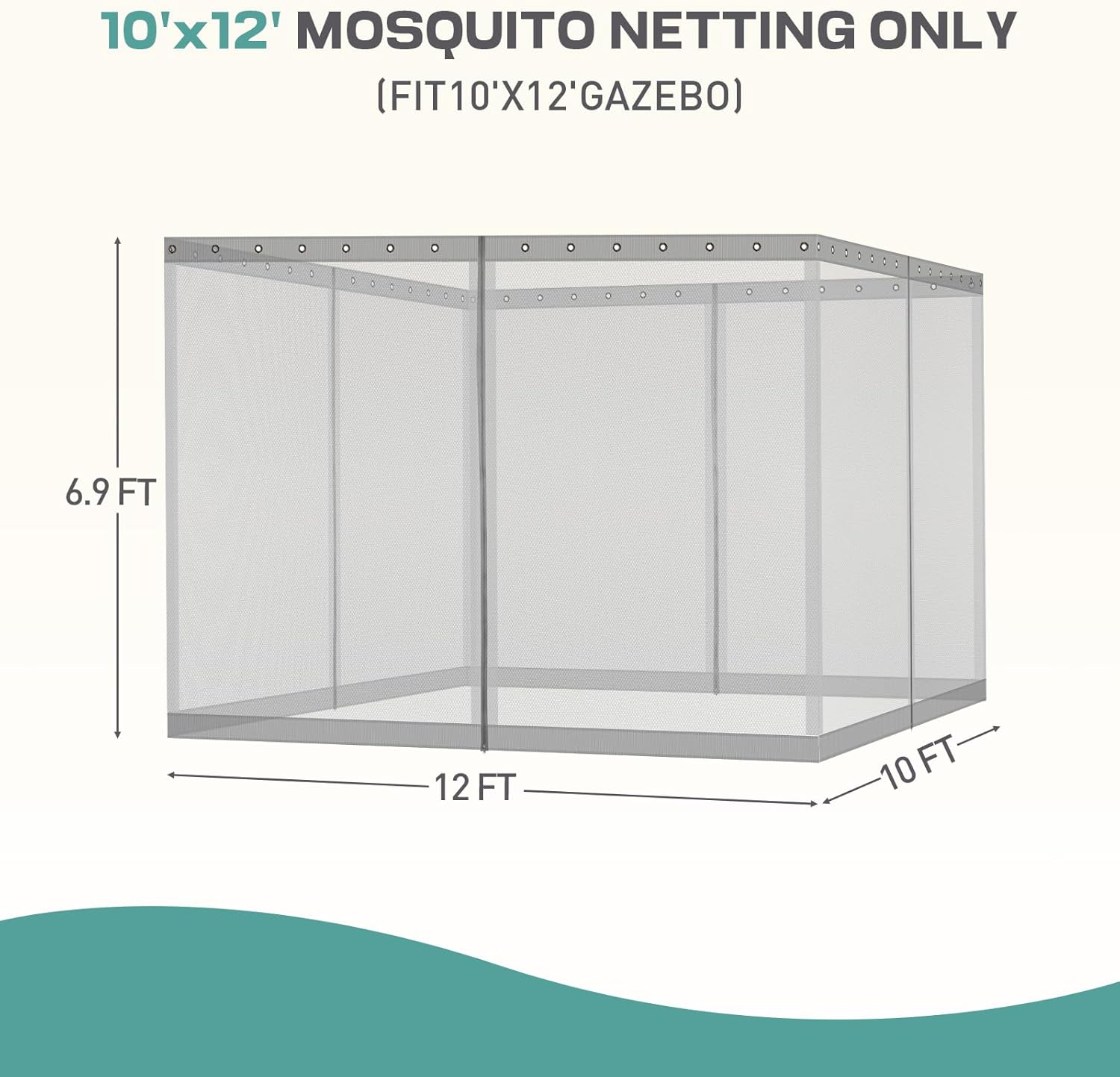 Aoodor Universal 10x12 ft Gazebo Mosquito Netting, Replacement 4-Panel Sidewalls with Double Zippers for Patio, Backyard, Deck, and Lawn (Netting Only, Gray)