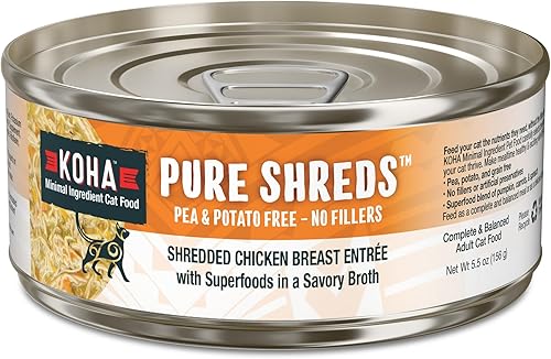 KOHA Pure Shreds - Entrada de pollo para gatos, comida húmeda para gatos con alto contenido de proteínas, latas de 5.5 onzas (paquete de 12)