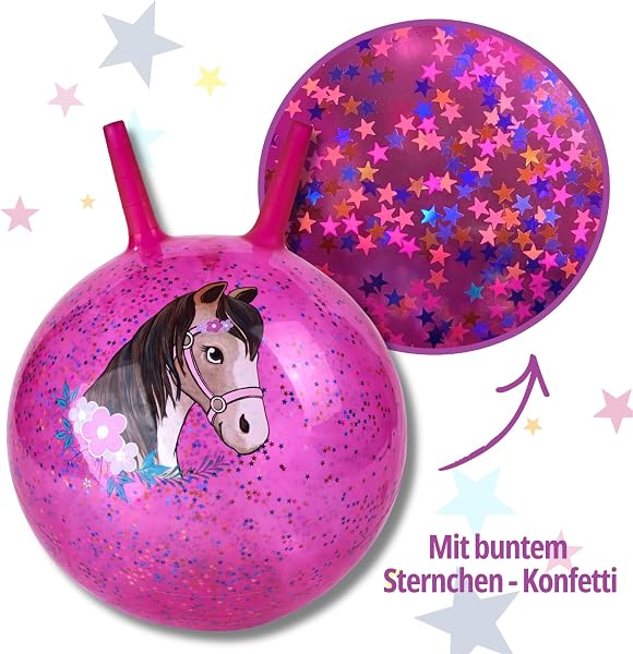 Moses. Glitzernder Pferde Hüpfball, funkelnder Sprungball für Pferdefreunde mit Sternchen-Konfetti Füllung, In-und Outdoor-Spielzeug für Kinder ab 4 Jahren, Pink mit Glitzer - 5