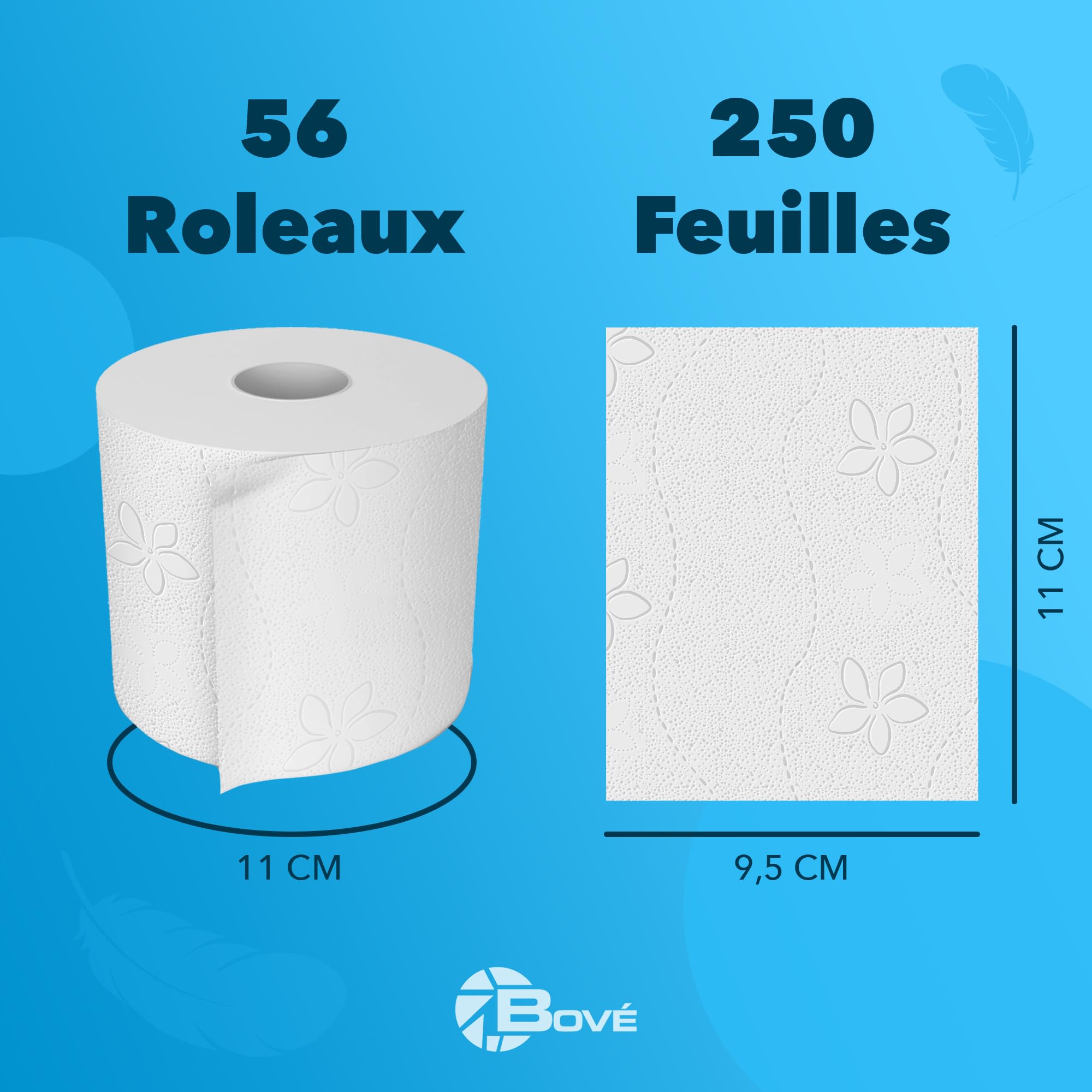 BOVE Lot de 56 rouleaux de papier toilette 3 couches - 250 feuilles par rouleau - Extra doux, solide et absorbant - Certifié FSC et écologique de l'UE - Excellent rapport qualité-prix