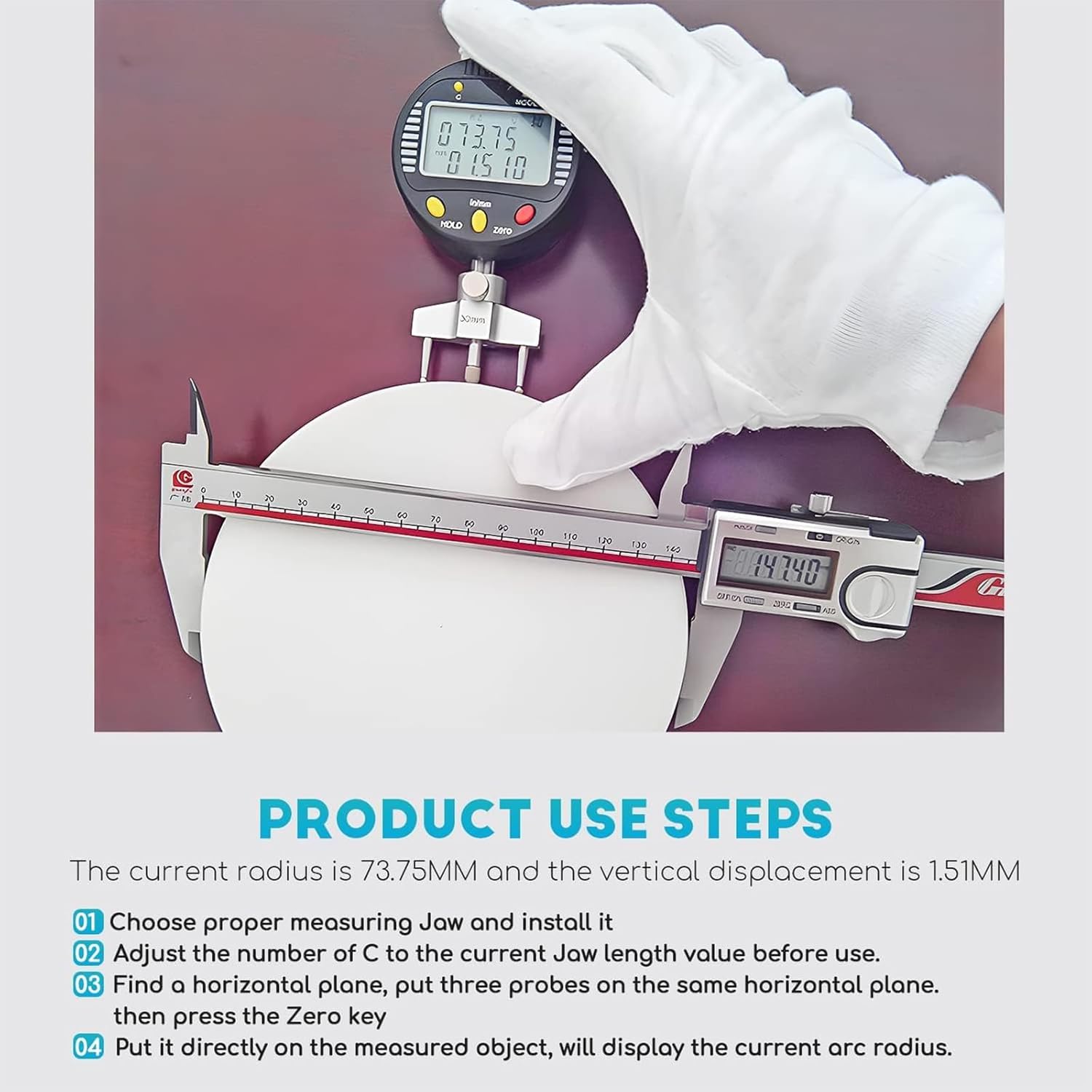Digital Radius Indicator - Electronic Radius Measuring Tool with 5 Replaceable Claws, 5-700mm Range, Data Retention, 1.5m/s Response Speed for Precision Mechanical Parts