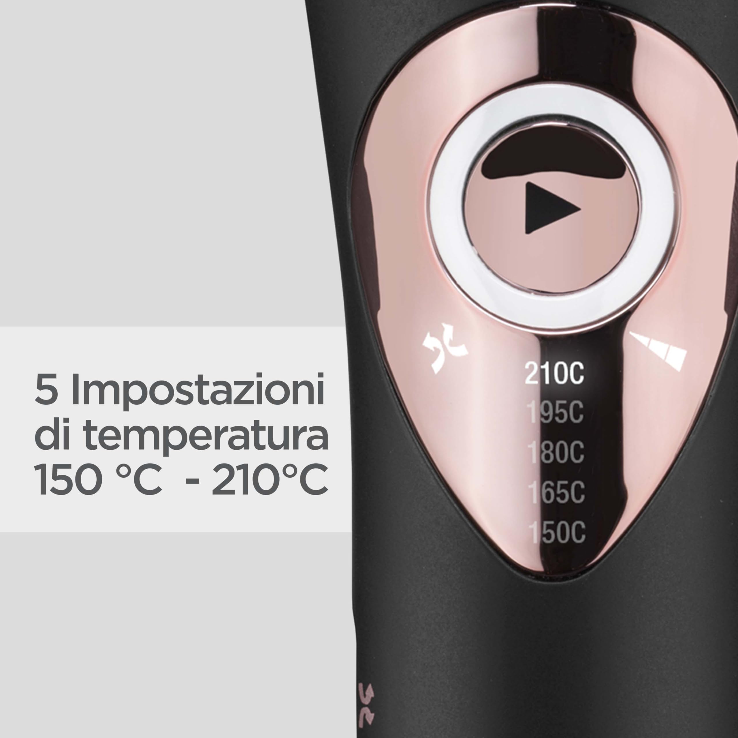 BaByliss Curl Secret Lite, Arricciacapelli automatico, look mossi facili da realizzare, 5 impostazioni di temperatura fino a 210°C, Nero e Rose Gold, C1031E