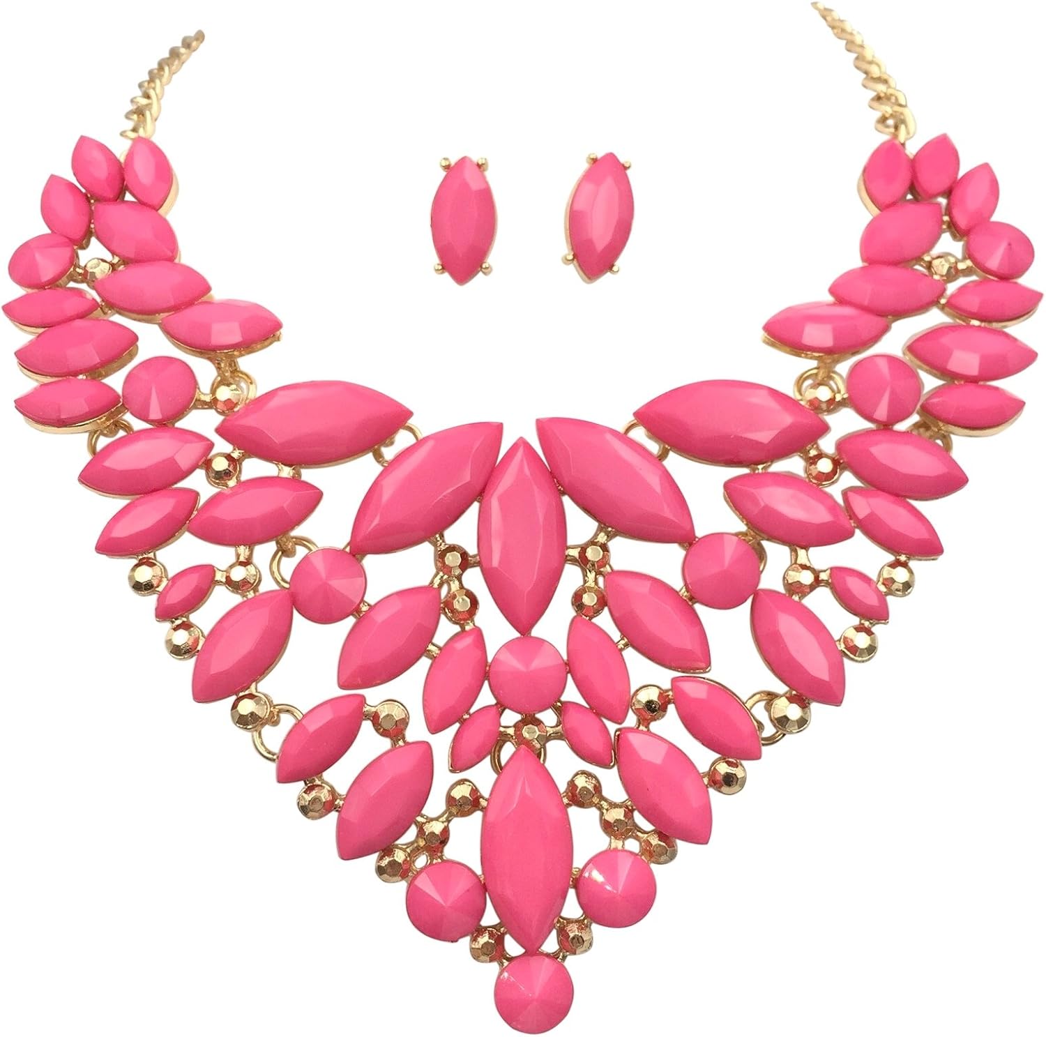 Gypsy Jewels Unique Cluster Bib Statement Boutique Style Gold Tone Necklace & Earrings Set - Assorted Colors