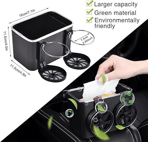 Miniatura 6 de Caja de almacenamiento para reposabrazos de automóvil con 2 portavasos, organizador de asiento de automóvil con soporte para tazas, caja de
