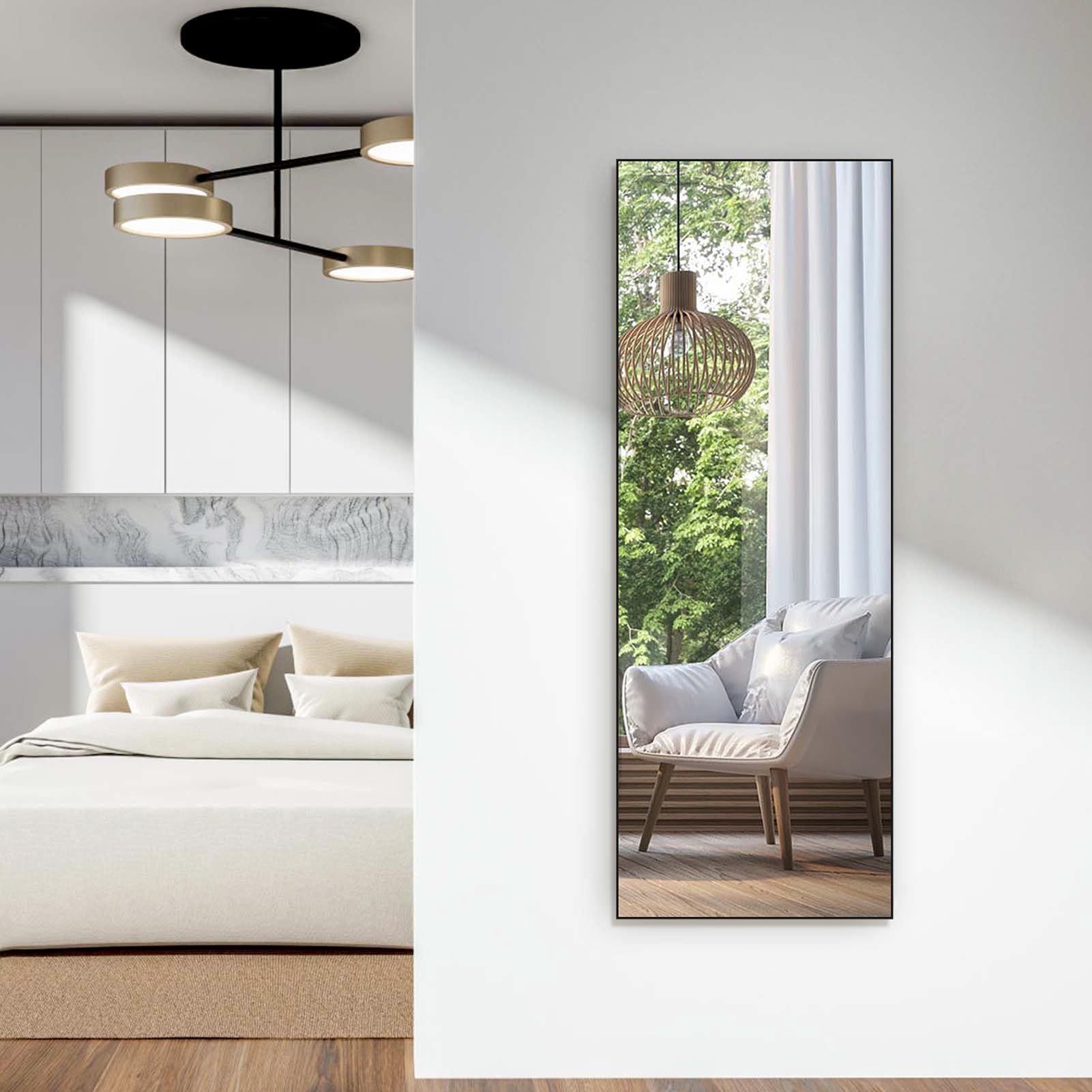 HORLIMER Standspiegel 165 x 60 cm, Großer Wandspiegel oder Stehspiegel Ganzkörperspiegel für Schlafzimmer, Wohnzimmer, Flur, HD Ankleidespiegel mit Schwarzer Rahmen