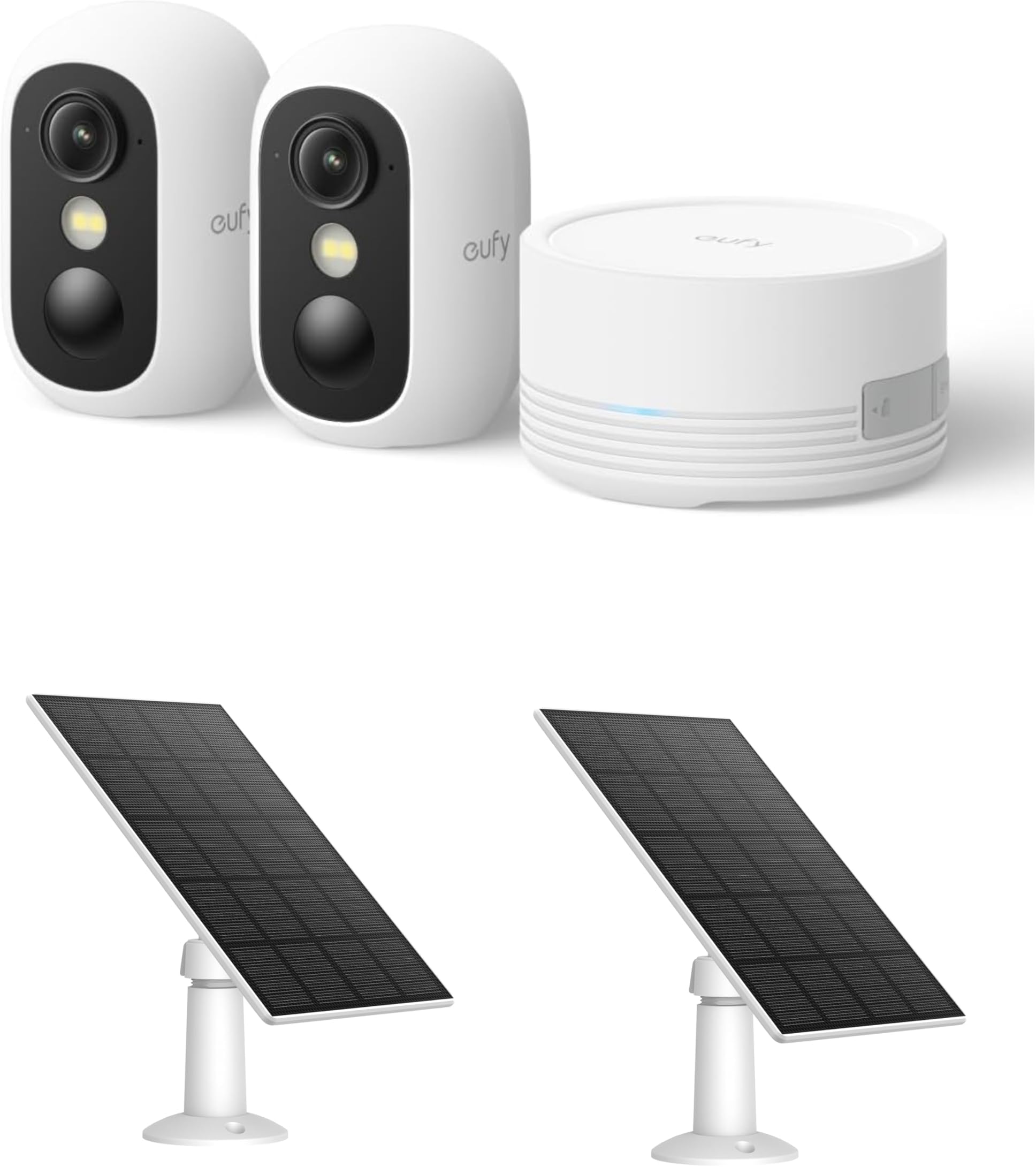 eufyCam C35 2 Pack with HomeBase Mini, with 2 Solar Panels Continuous Power Supply，Wireless Security Indoor/Outdoor Camera, Magnetic Mount, Colour Night Vision, Subscription-Free On-Devi