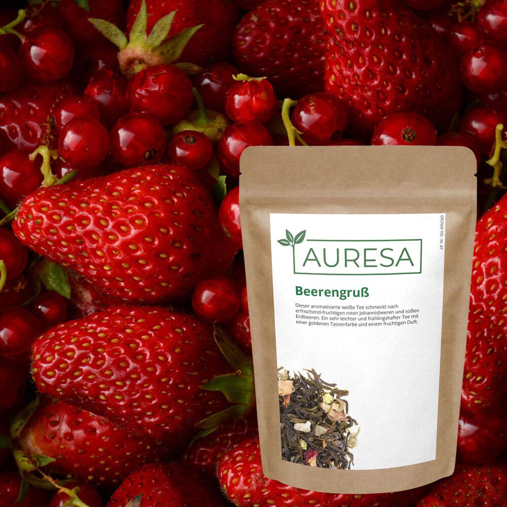 AURESA Weißer Tee Beerengruß | Rote Johannisbeeren und saftige Erdbeeren | Erfrischend lecker und fruchtig süß