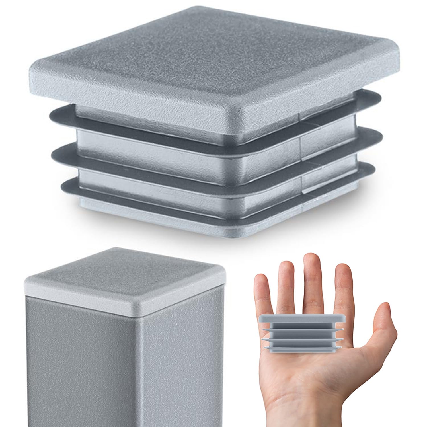 Emfa Grey Lamellar Plugs End Caps For Square Pipe 60X60 Mm 10 Pcs. Gris Ral 7040 Plastic End Caps 6X6 Cm ®