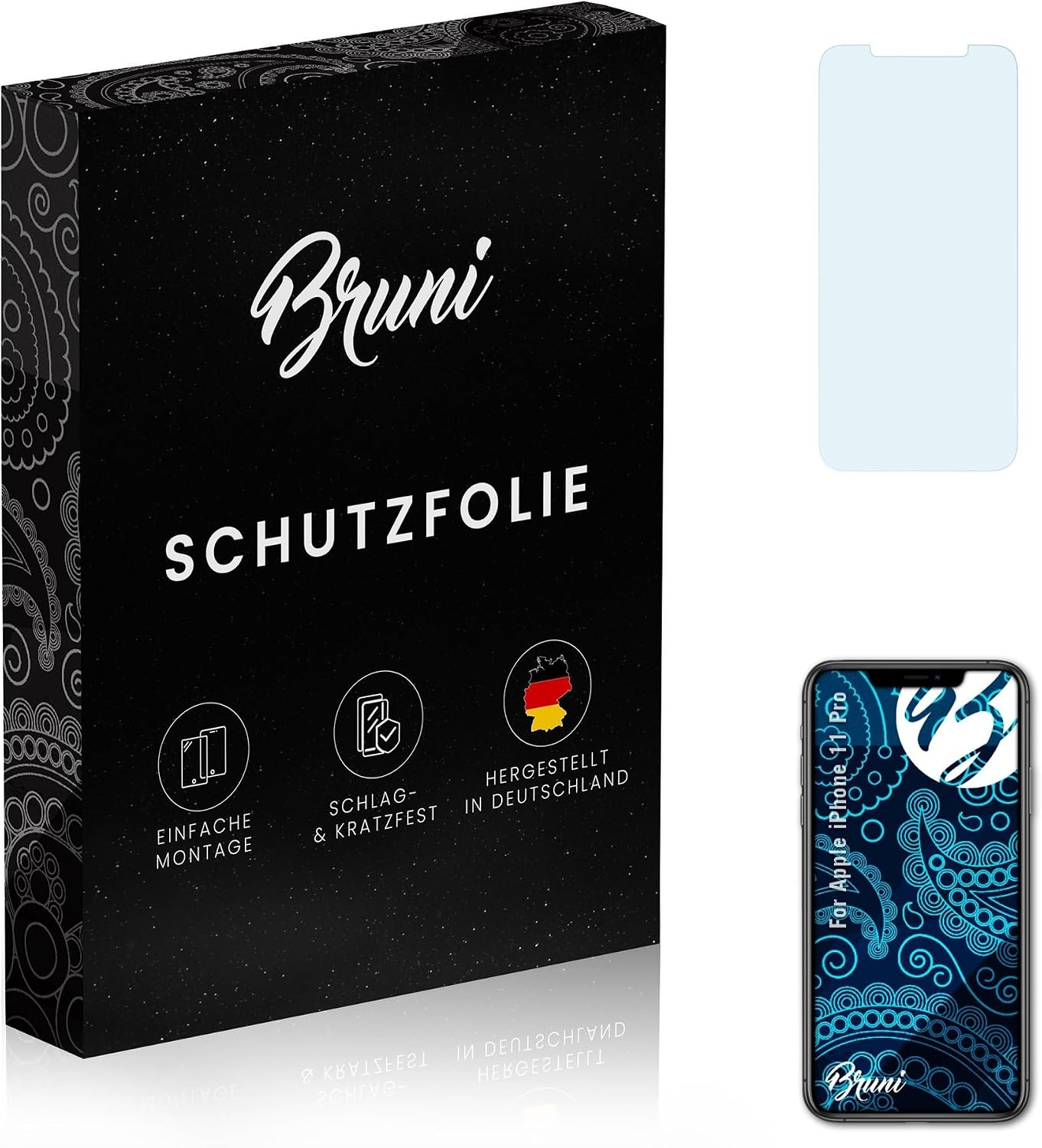 Bruni Screen Protector compatible with Apple iPhone 11 Pro Protector Film, crystal clear Protective Film (2X)