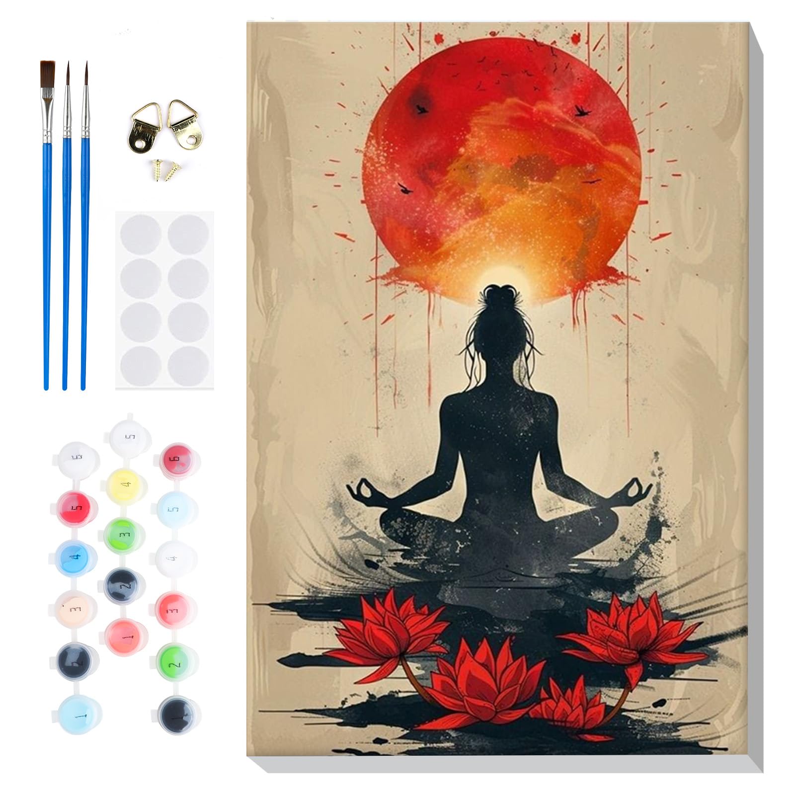 Lxmsja Meditation Paint by Numbers Yoga for Adults Beginners with Frame, Painting by Numbers Lotus on Canvas, DIY Acrylic Painting Art and Crafts Kit Gifts for Home Wall Decor, 8x12in