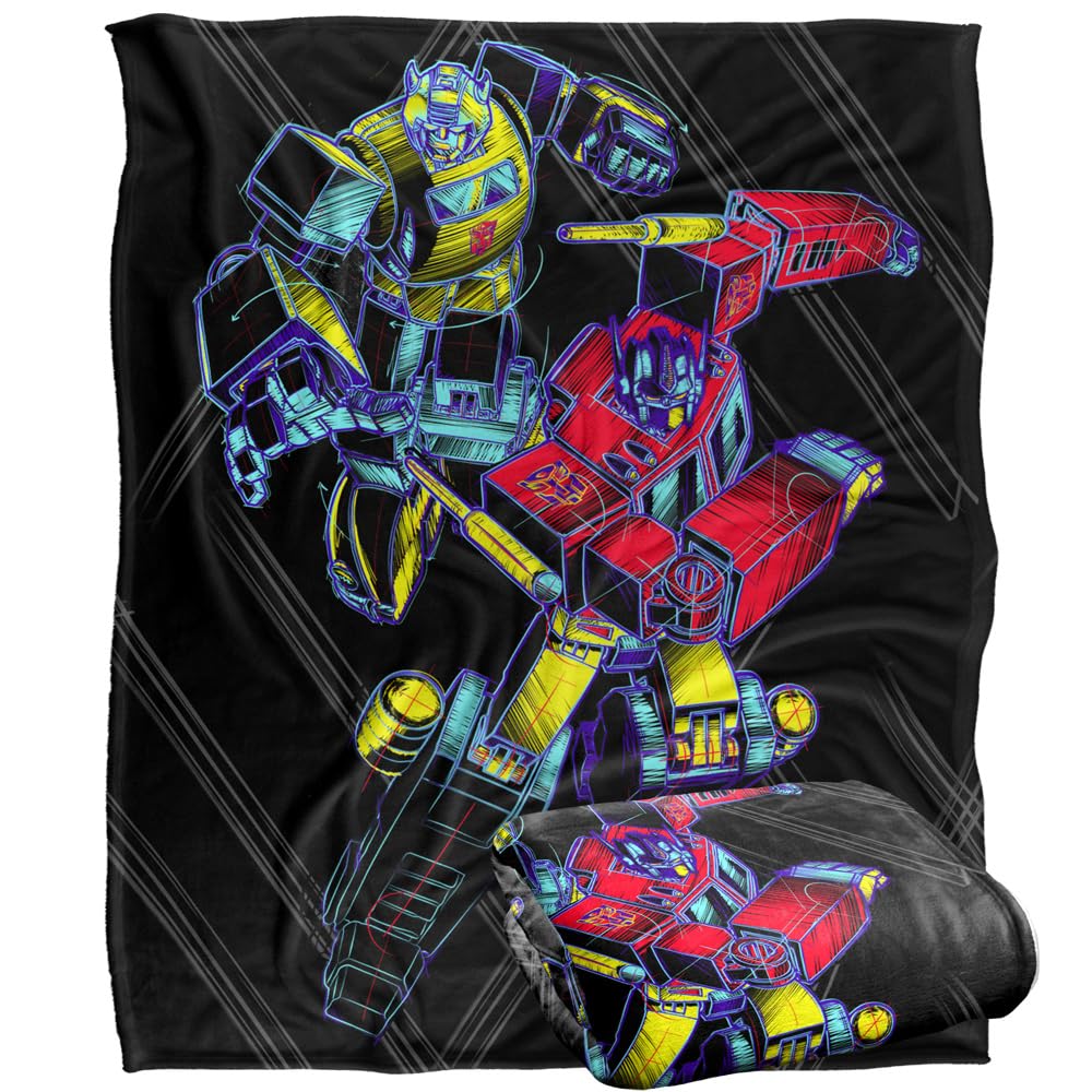 Logovision Sketchy Optimus And Bumblebee Transformers Blanket, 152 X 127 Cm Silky Touch Super Soft Throw Blanket