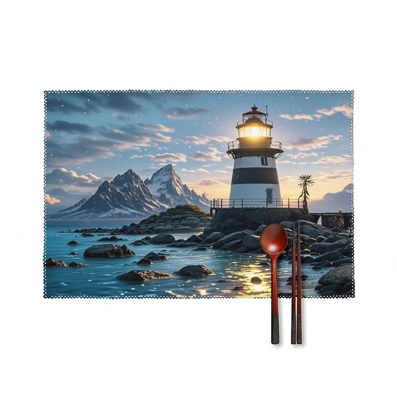 Lighthouse by The Sea Placemats Set of 6 Heat Resistant Non-Slip Table Mats Washable Indoor Outdoor Place Mats Rustic Vintage Seasonal Placemat for Kitchen Dining Outdoor Party Table Decor
