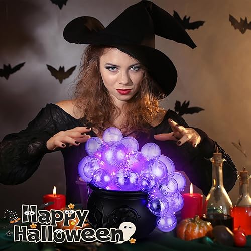 Miniatura 4 de Juego de 33 piezas de caldero de burbujas de Halloween, 30 bolas de plástico transparente, cadena de puntos de pegamento de algodón ligero, puntos
