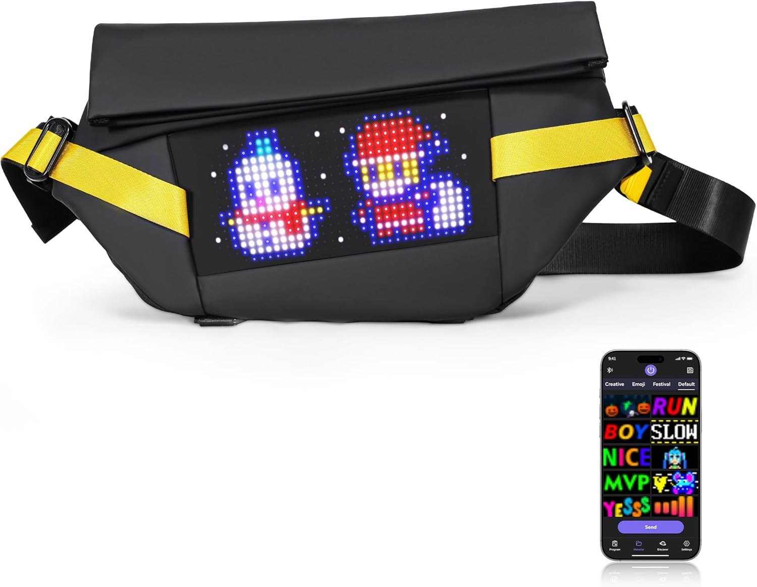 LED Fanny Bag - Smart LED Pixel Art Sling Crossbody Bag Customizable Animated Display Waterproof Fashion USB 5V Chest Bag/Waist Bag for Travel