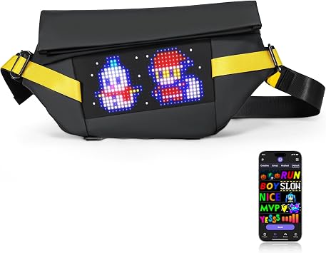 LED Fanny Bag - Smart LED Pixel Art Sling Crossbody Bag Customizable Animated Display Waterproof Fashion USB 5V Chest Bag/Waist Bag for Travel