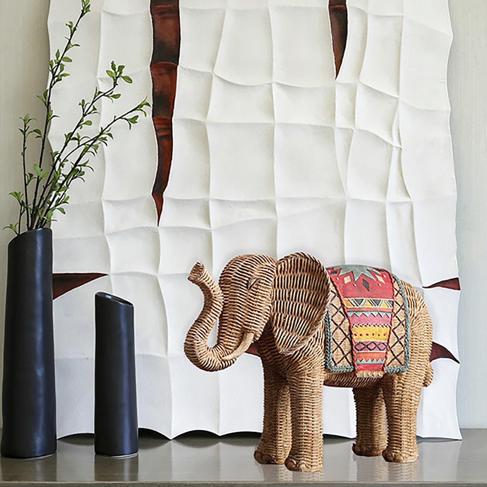 Genérico Estatua De Elefante De Resina, Figuras De Elefante De Imitación De Mimbre Trenzado, Escultura De Animal Hecha A Mano, Detalle Salón,Small