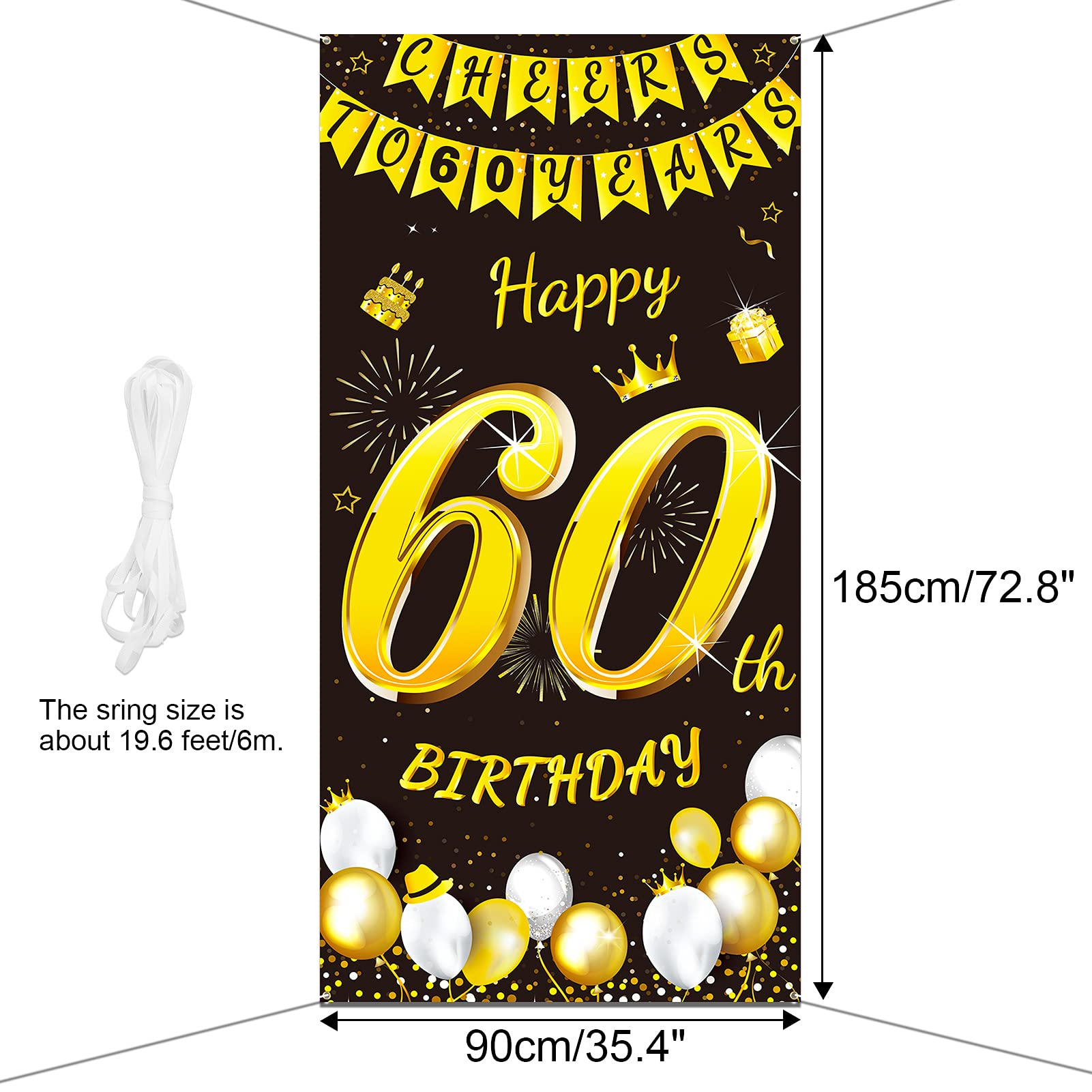 DPKOW Or Rose 60 Anniversaire Décoration Pour Femme, Or Rose 60 Anniversaire Bannière Pour Toile De Fond Fournitures, Fond Bannière Pour 60 Ans Jardin Table Mur Décoration, 185 X 90cm, Tissu