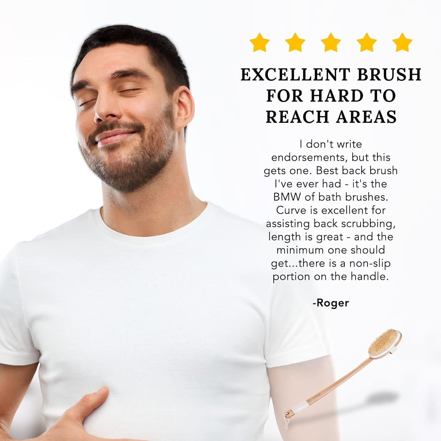 Shower Brush - 20 inch - Long Handle Bath Brush for Exfoliating, Detachable Natural Bristle Back Scrubber. Men Love This! Makes a Great Gift! : Beauty & Personal Care