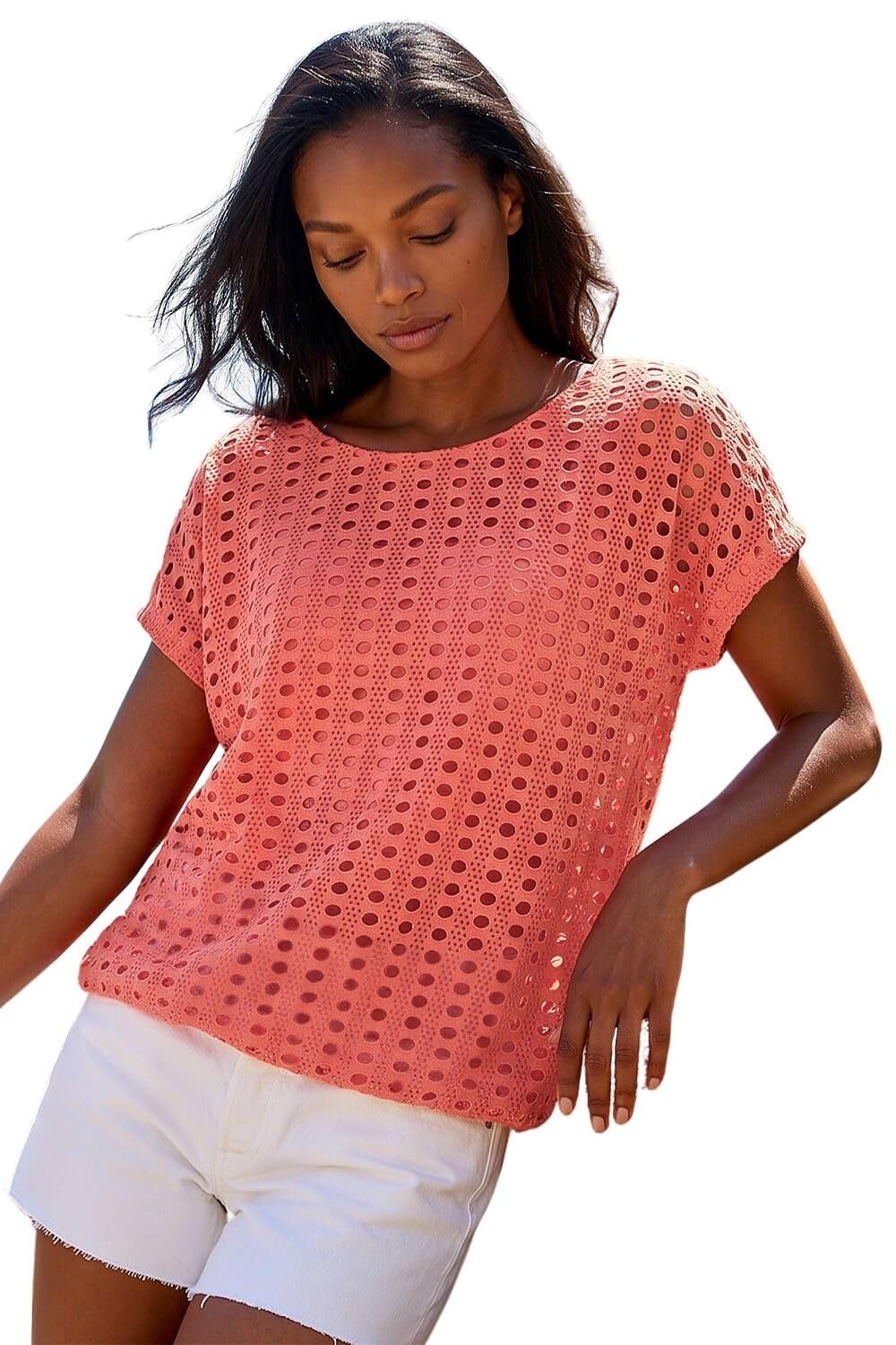 Roman Women's Coral Cut Out Detail Stretch Top In | Size: 16