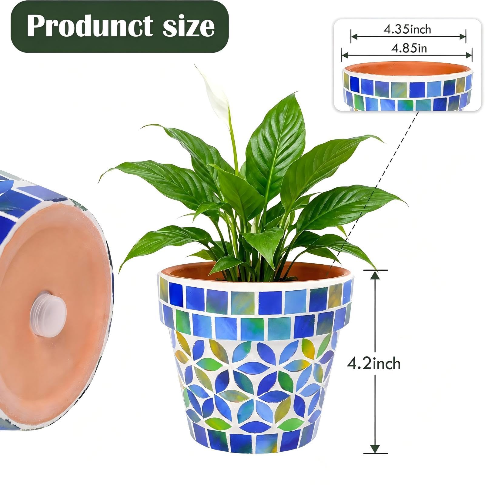 Kleiner Mosaik Blumentopf Blumentöpfe Keramik Pflanzgefäß mit Drainageloch Kleiner Keramiktopf für Innen Außen Pflanzen Sukkulenten Töpfe Blau mit Blumen Design