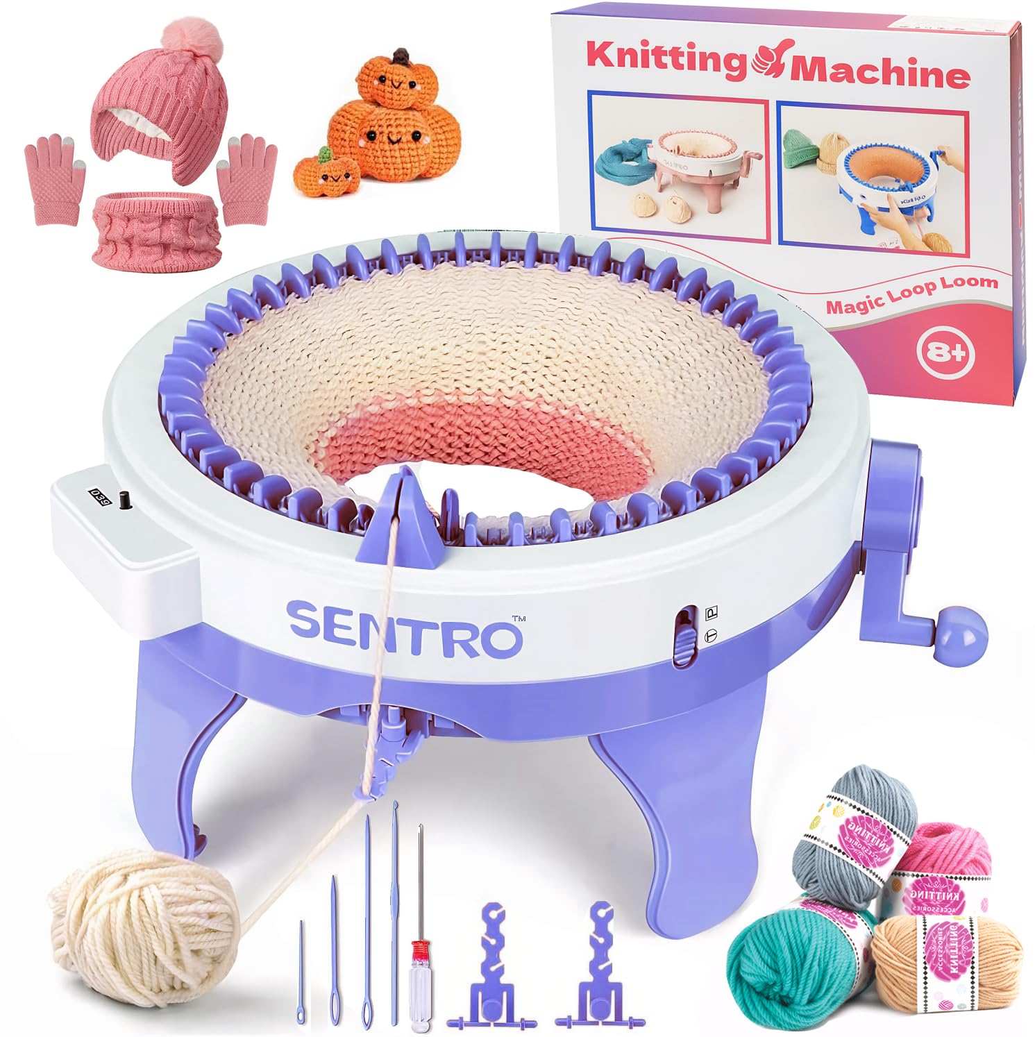 BZVV Knitting Machine for SENTRO 48 Needles Smart Knitting Crochet Machine with Row Counter for Adults and Beginners, Knitting Board Rotating Double Loom