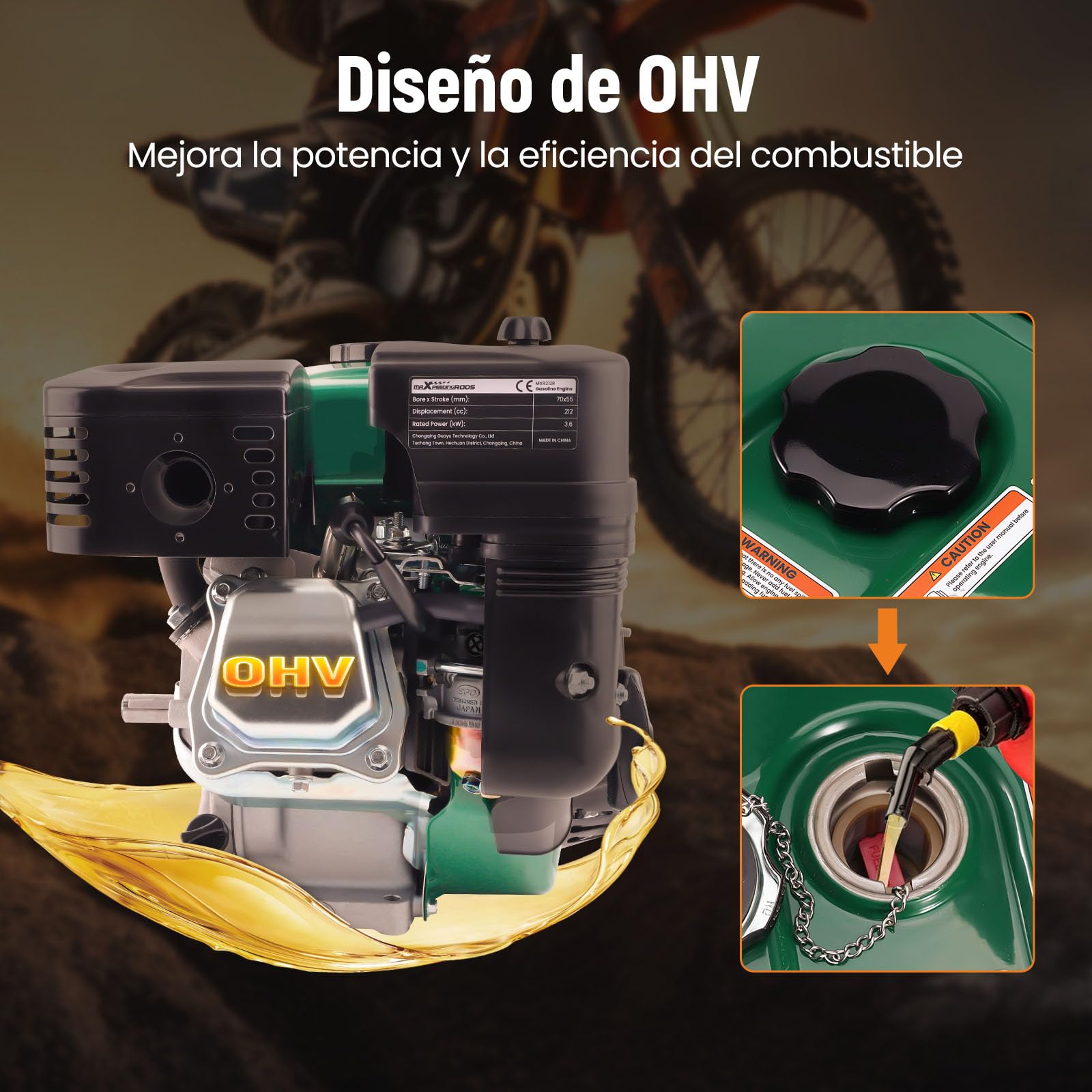 maXpeedingrods Motor de Gasolina de 7 CV 212 cc, Motor 4 Tiempos OHV con Eje de 19 mm Ø,1 Cilindro, Arranque Manual, Refrigerado por Aire, Apta para Karting, Bicicleta,Compresores