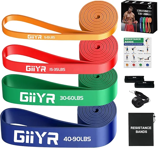 Giiyr Resistance Bands Set for Men & Women - 4 Levels Exercise Band with Door Anchor, Pull Up Bands for Strength Training, Stretching, Powerlifting, Home Workouts