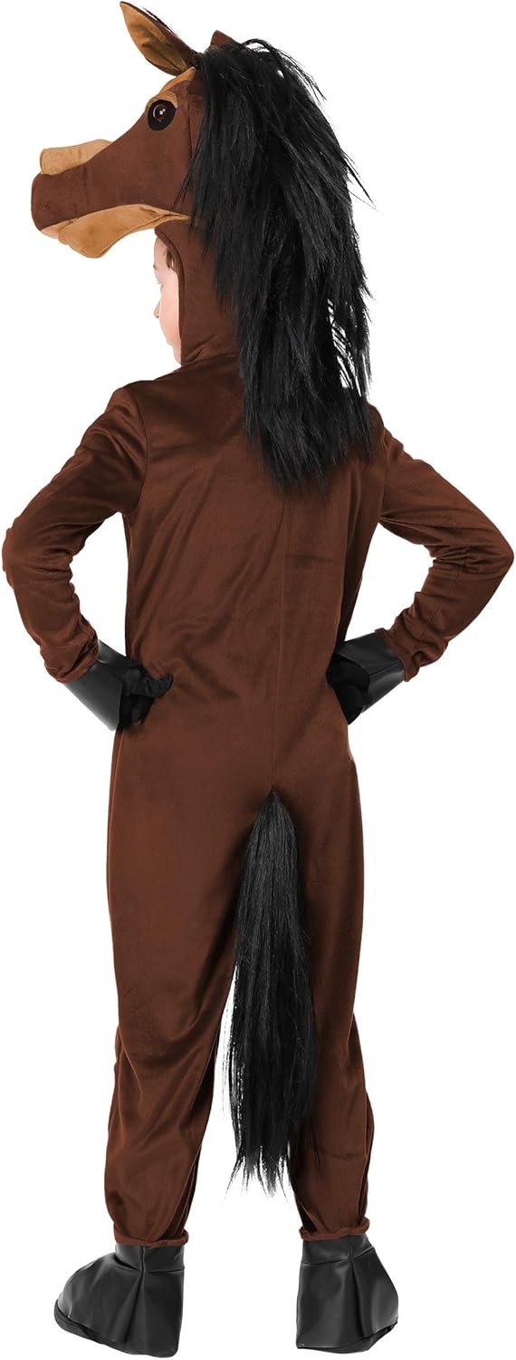 Kid's Horse Halloween Costumes, Children's Farm Animal Outfit, Zipper Jumpsuit, Stuffed Horse Head Hood - Image 4