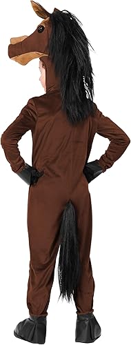 Miniatura 4 de Disfraces de Halloween de caballo para niños, traje de animales de granja para niños, overol con cremallera, capucha de cabeza de caballo rellena