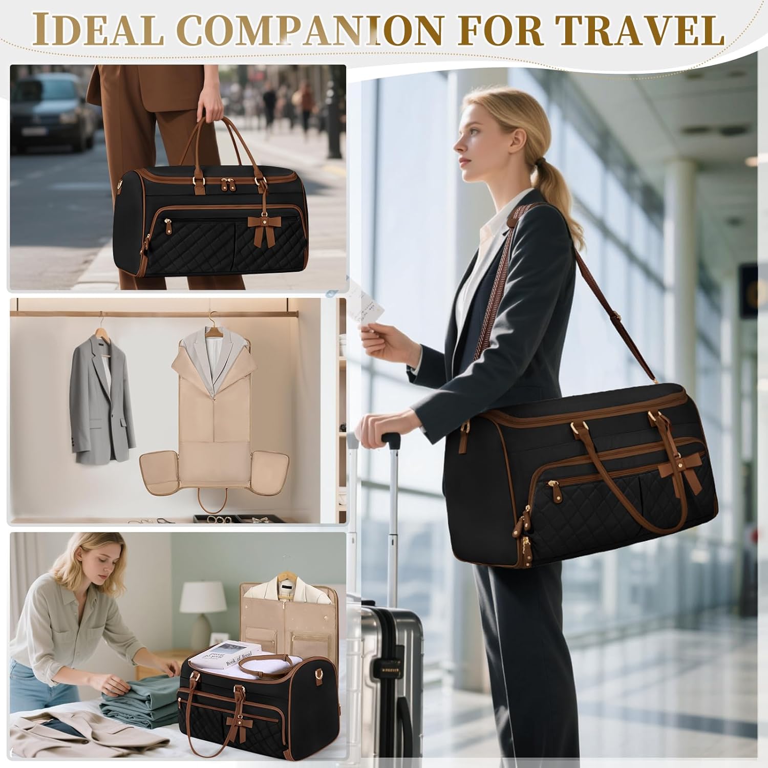 RAINSMORE Garment Bags for Travel Women Convertible Garment Duffle Bag for Hanging Clothes, Large Carry On Garment Bag with Shoe Bag & Wet Pocket, Foldable Dress Suit Business Travel Weekender Bags