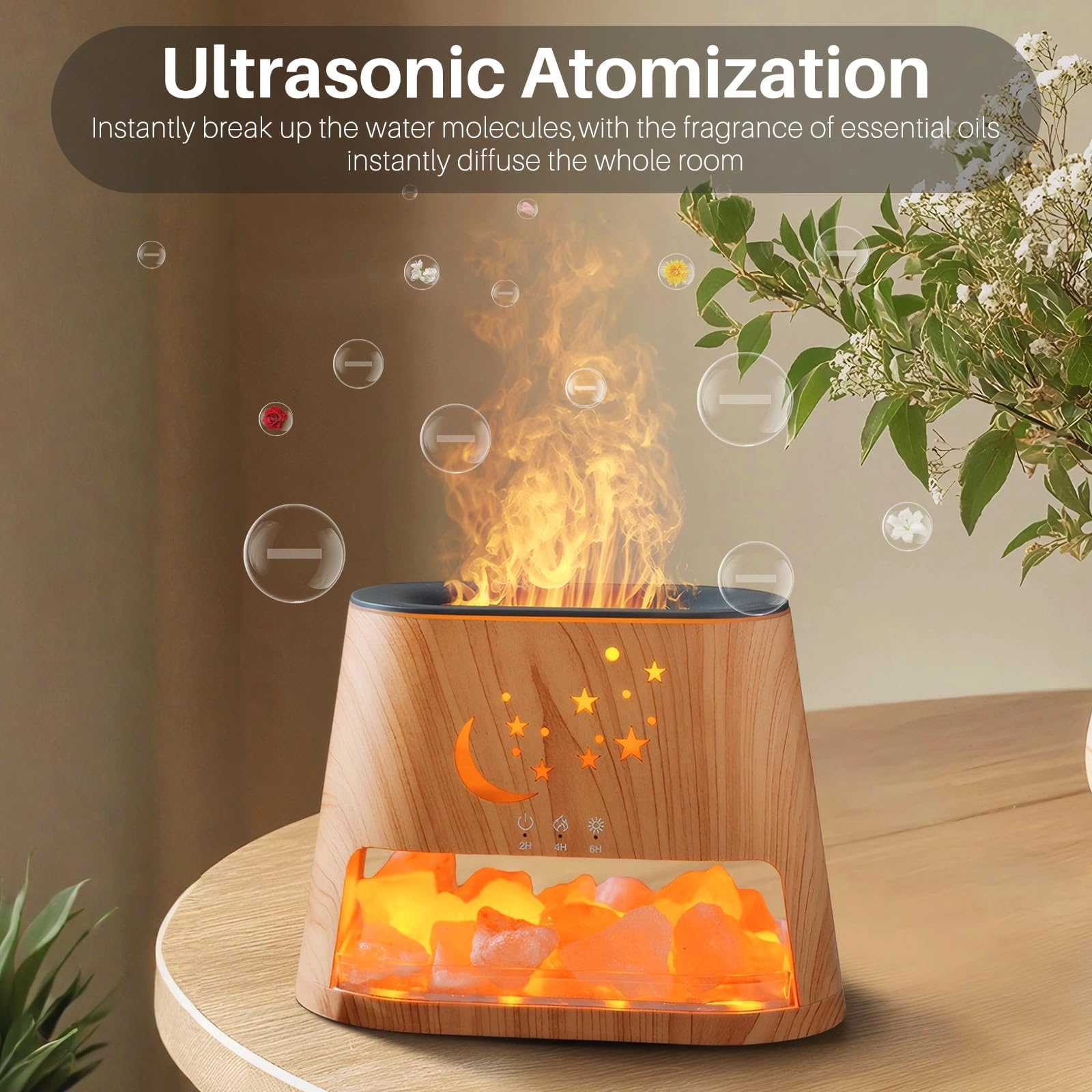 Diffusore di oli essenziali e umidificatore, dispositivo atomizzatore per aromaterapia da 260 ml, con spegnimento automatico e 3 impostazioni di timer, lampada LED a 7 colori di sale dell'Himalaya
