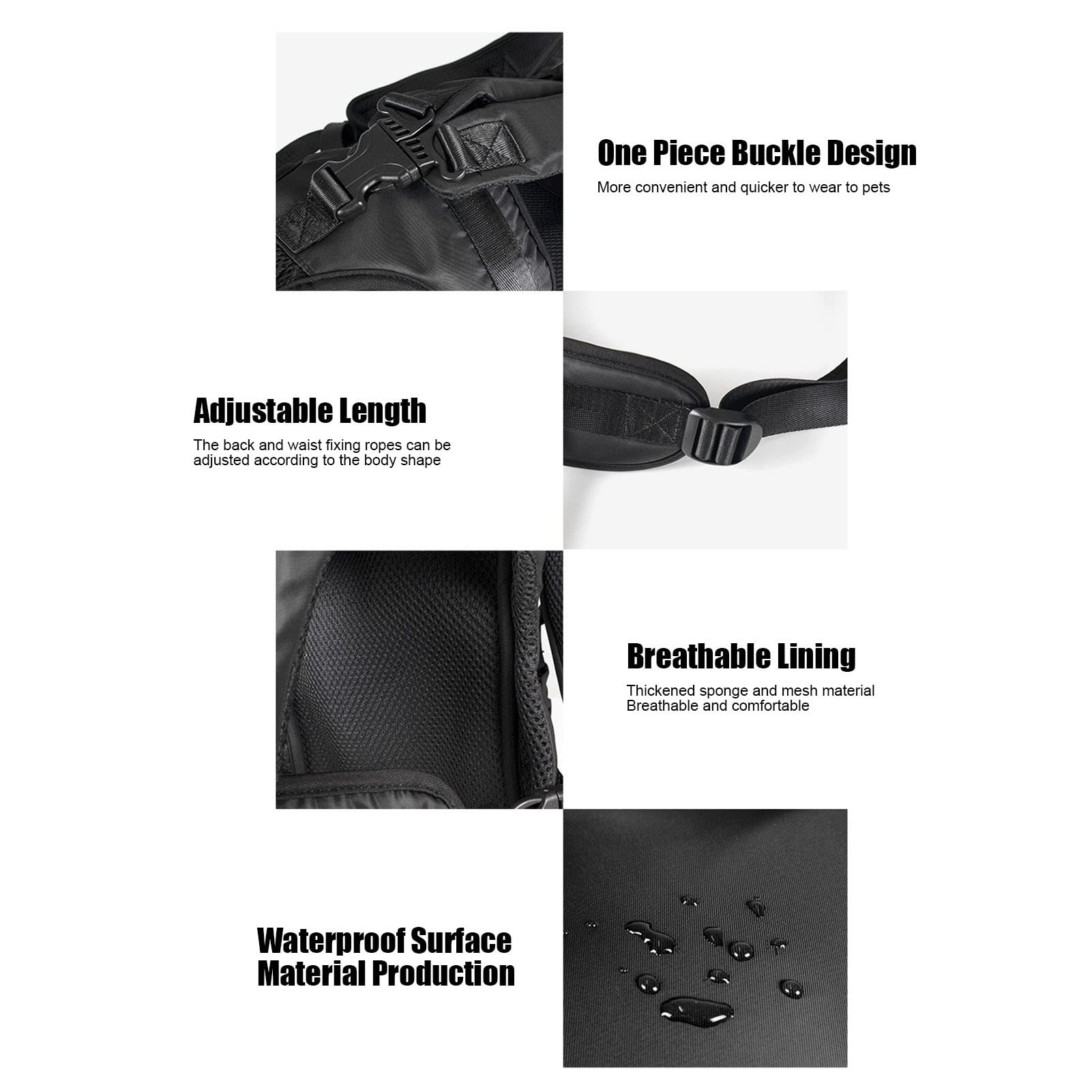 Mochila transportadora Delantera para Mascotas, Bolsa de Pecho para Perros de liberación rápida, cómoda, Transpirable, Manos Libres, Impermeable, Negra, para Viajes en Bicicleta