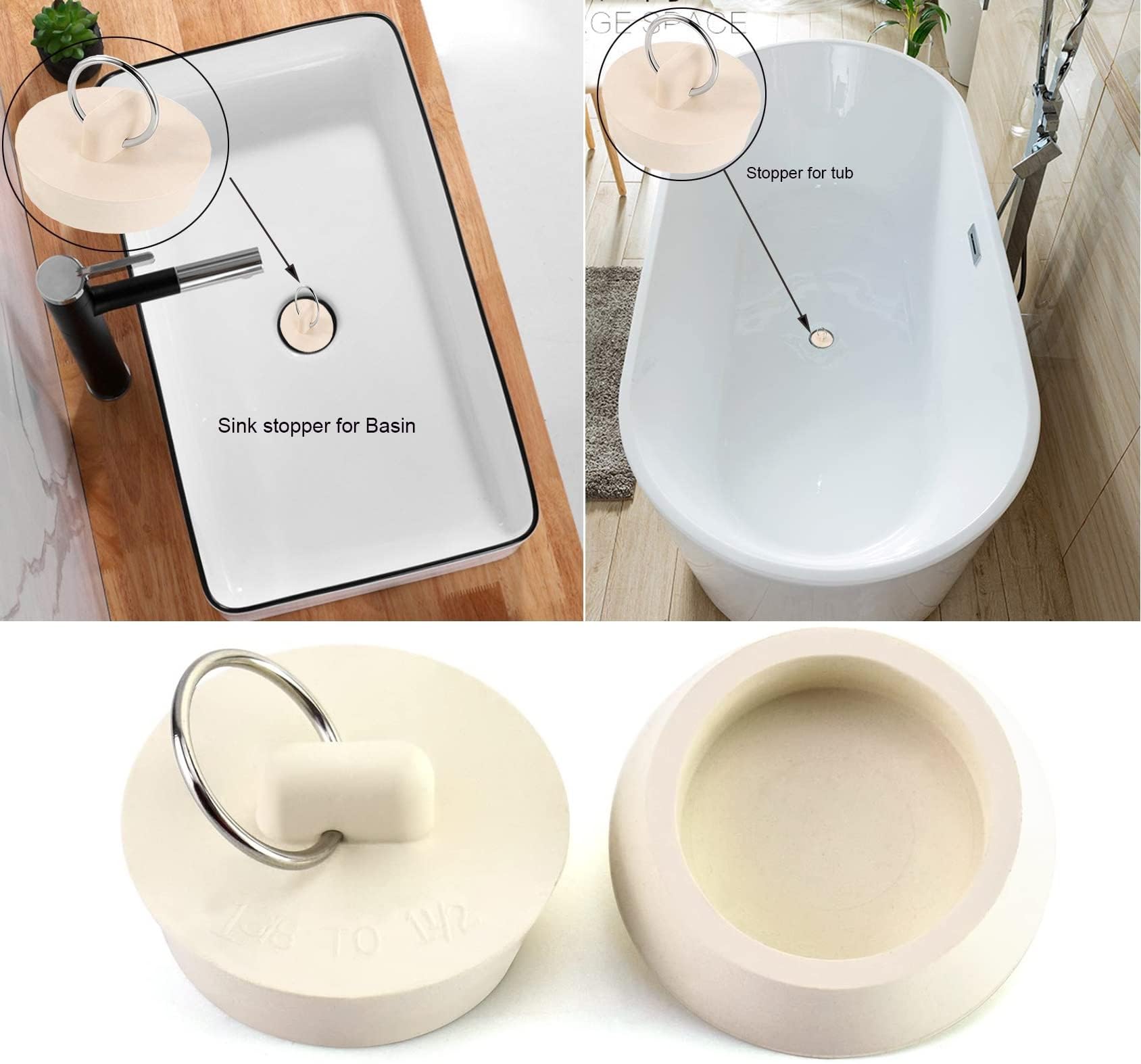 Bonsicoky Tappo Di Scarico In Gomma Per Vasca/lavello (2 Pezzi) – 3 Misure Da 3,5 A 3,8 Cm – Bianco, Con Anello Per Appenderlo - 6