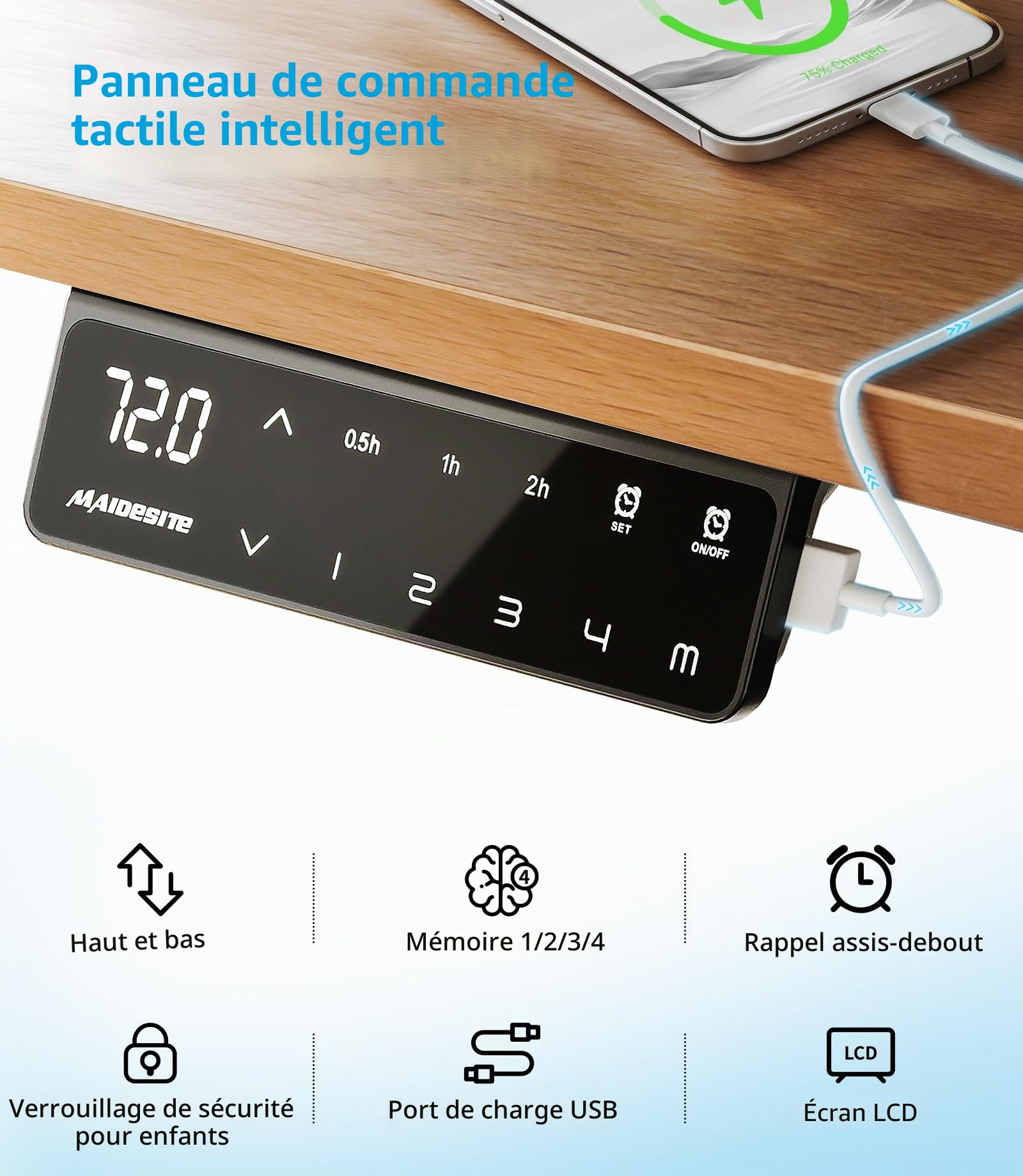 MAIDeSITe T2 Pro Plus Bureau Assis Debout Electrique Cadre de Bureau Réglable en Hauteur Électrique à 3 Colonnes avec Double Moteur, avec 4 Claviers à Mémoire Automatique, Capacité de Charge 160kg