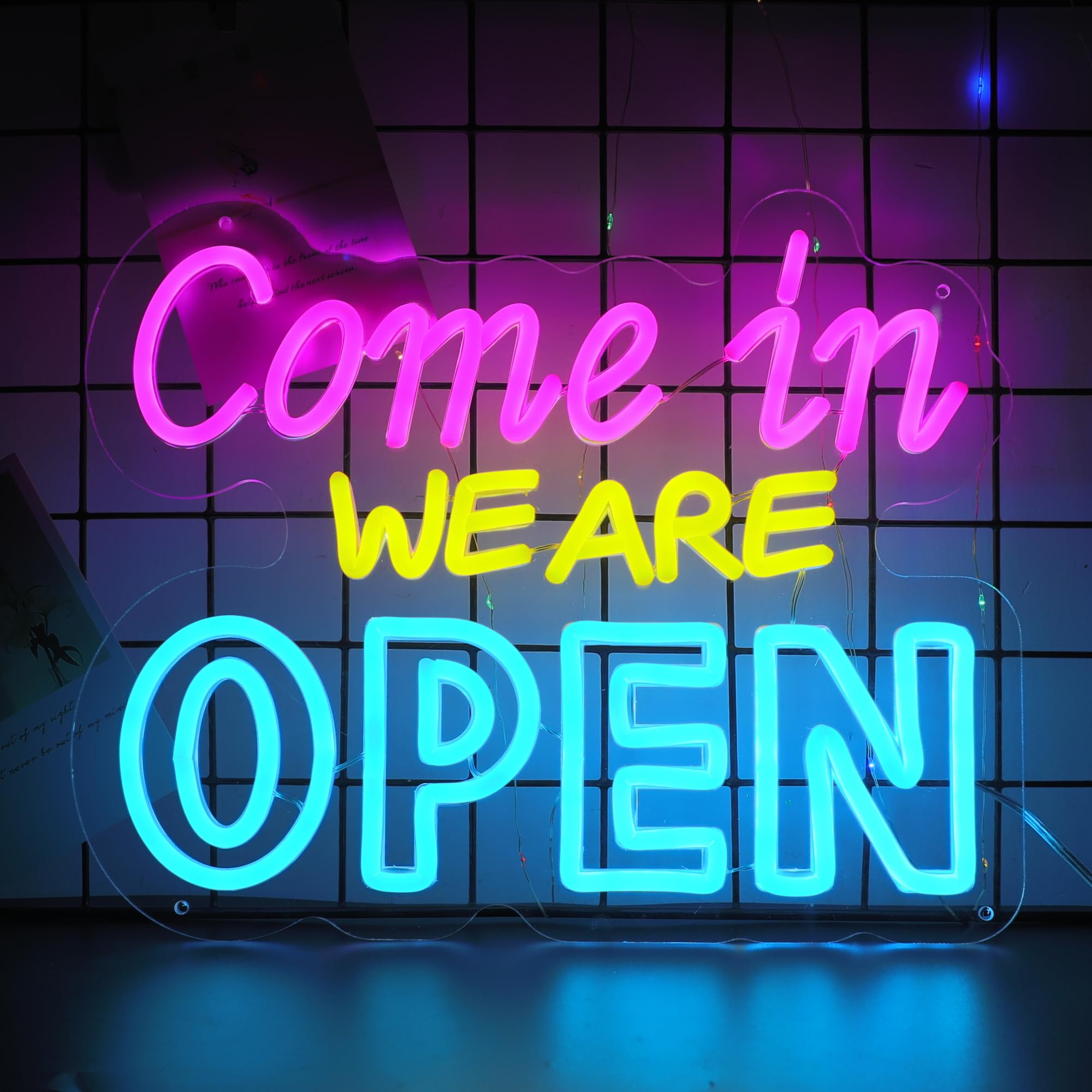 WIOSOUL Open Neon Sign LED Come in We are Open Neon Light Sign Colorful Neon Open Signs USB Neon Lights for Business Shop Hotel Restaurant Bar Decor Light