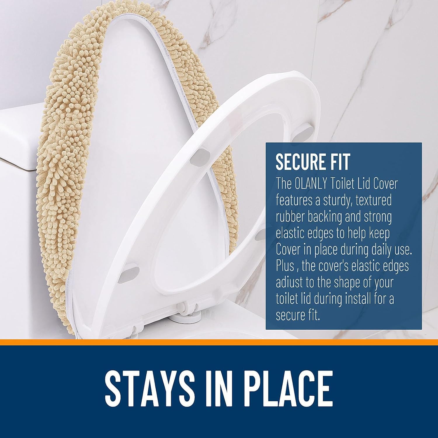 OLANLY Soft Chenille Bathroom Toilet Lid Cover, 17.5x15, Beige image 4