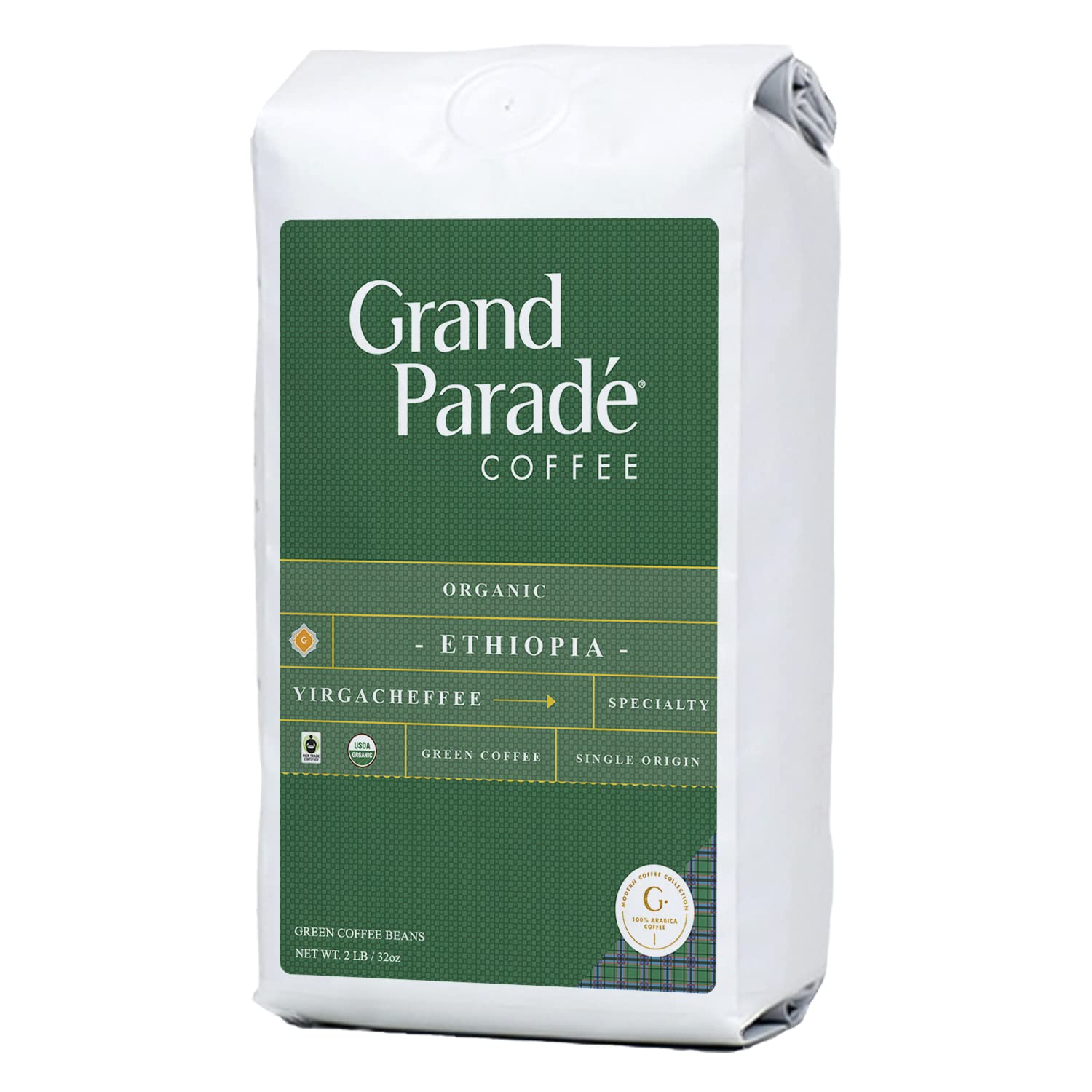 Grand Parade Coffee, 2 Lbs Unroasted Green Coffee Beans - Organic Ethiopian Yirgacheffe Natural, Grade 1 - Specialty Arabica - Fair Trade- Women Produced Single Origin