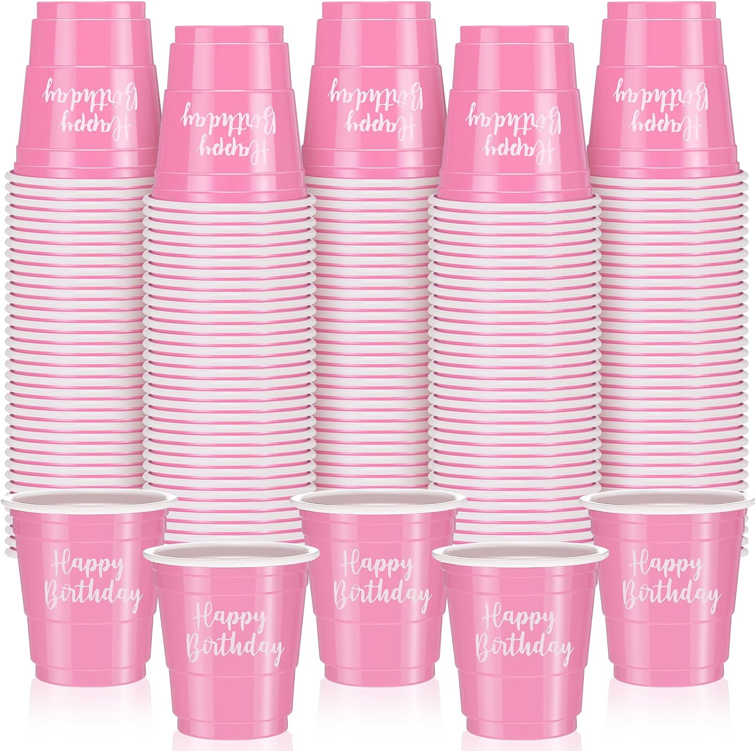 Layhit 100 Pcs Happy Birthday Plastic Shot Glasses 2oz Disposable Shot Cups for Party Mini Drinking Cups for Birthday Wedding Party Favors Tasting Serving Snacks Samples(Black)