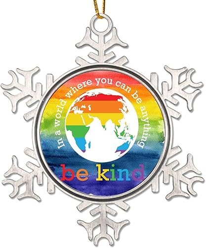 Miniatura 8 de Y'all Means All Adorno para decoración de árbol de Navidad, bisexual orgullo gay, regalo del mismo género, adornos de Navidad de copo de nieve de