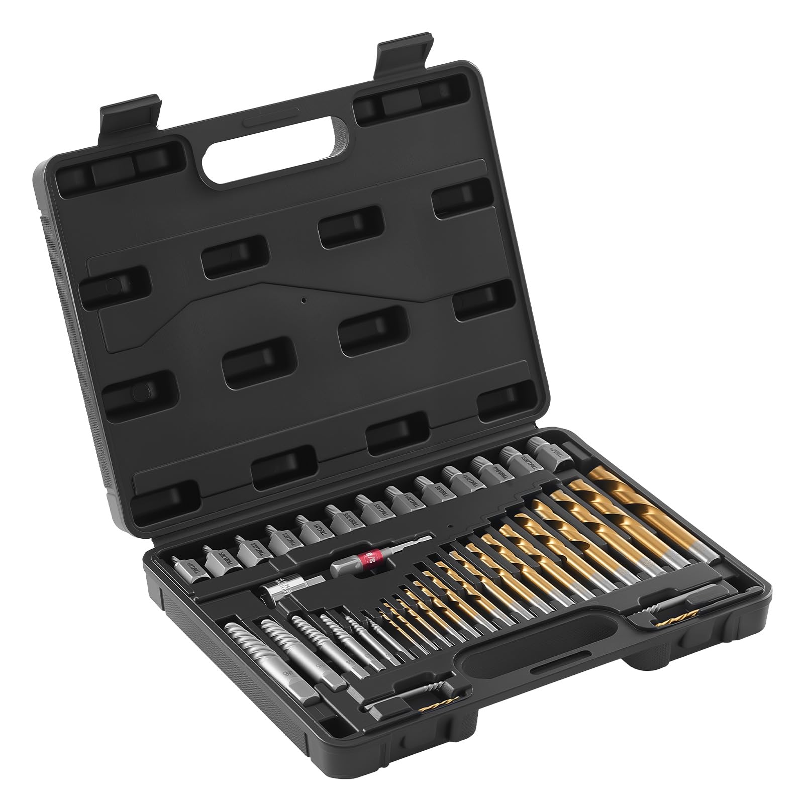 VEVOR Kit Extracteur de Vis Cassée avec Forets 41PCs, Outils d'Extraction de Vis Dénudée et de Goujon, pour Retrait des Boulons Réparation Domicile Atelier, en Acier Cr-Mo, avec Adaptateurs et Coffret