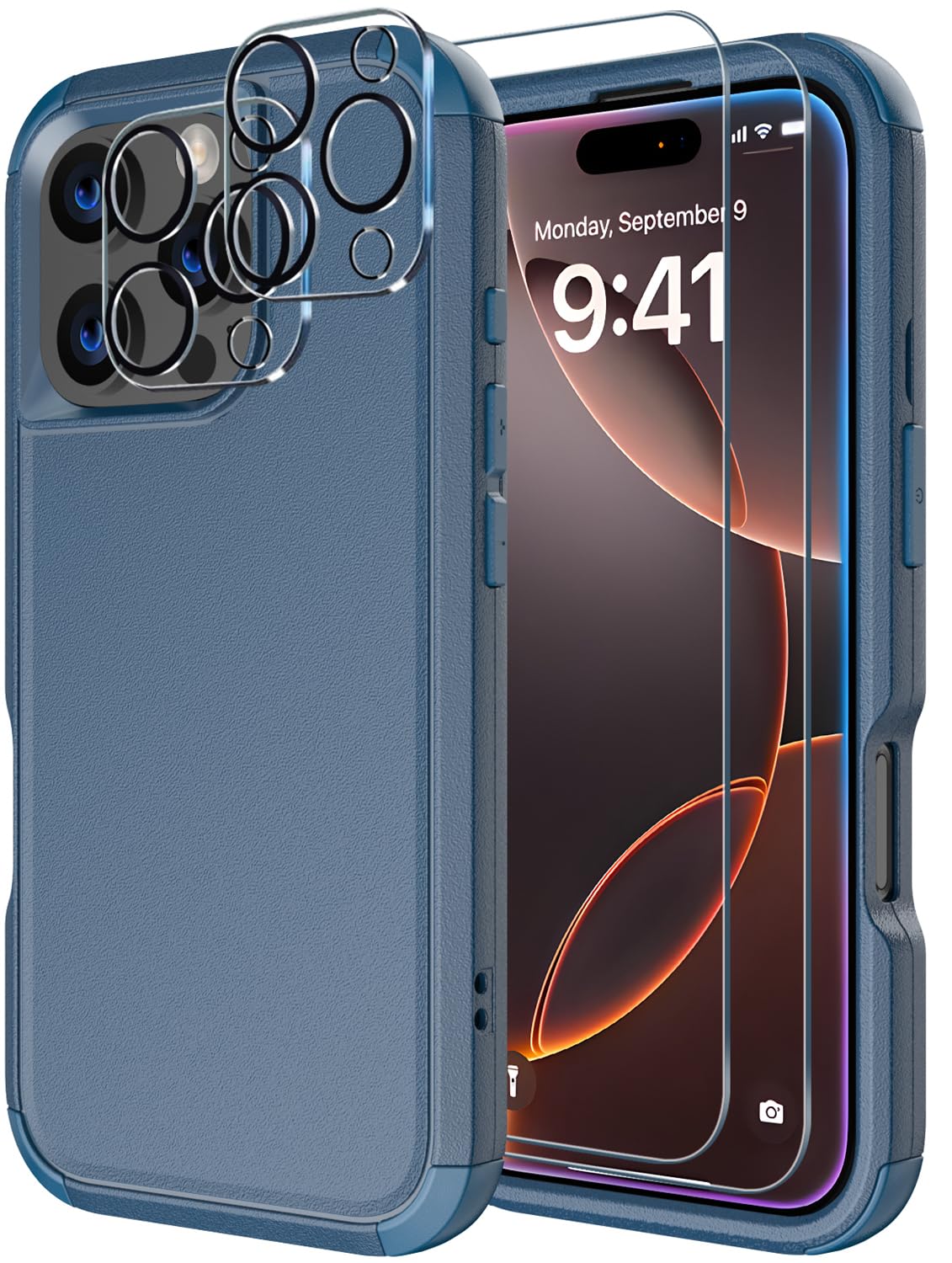 Diverbox for iPhone 16 Pro Max Case [Shockproof] [Dropproof] [Tempered Glass Screen Protector + Camera Protectors] Heavy Duty Protection Phone Case Cover for Apple iPhone 16 Pro Max (Blue)