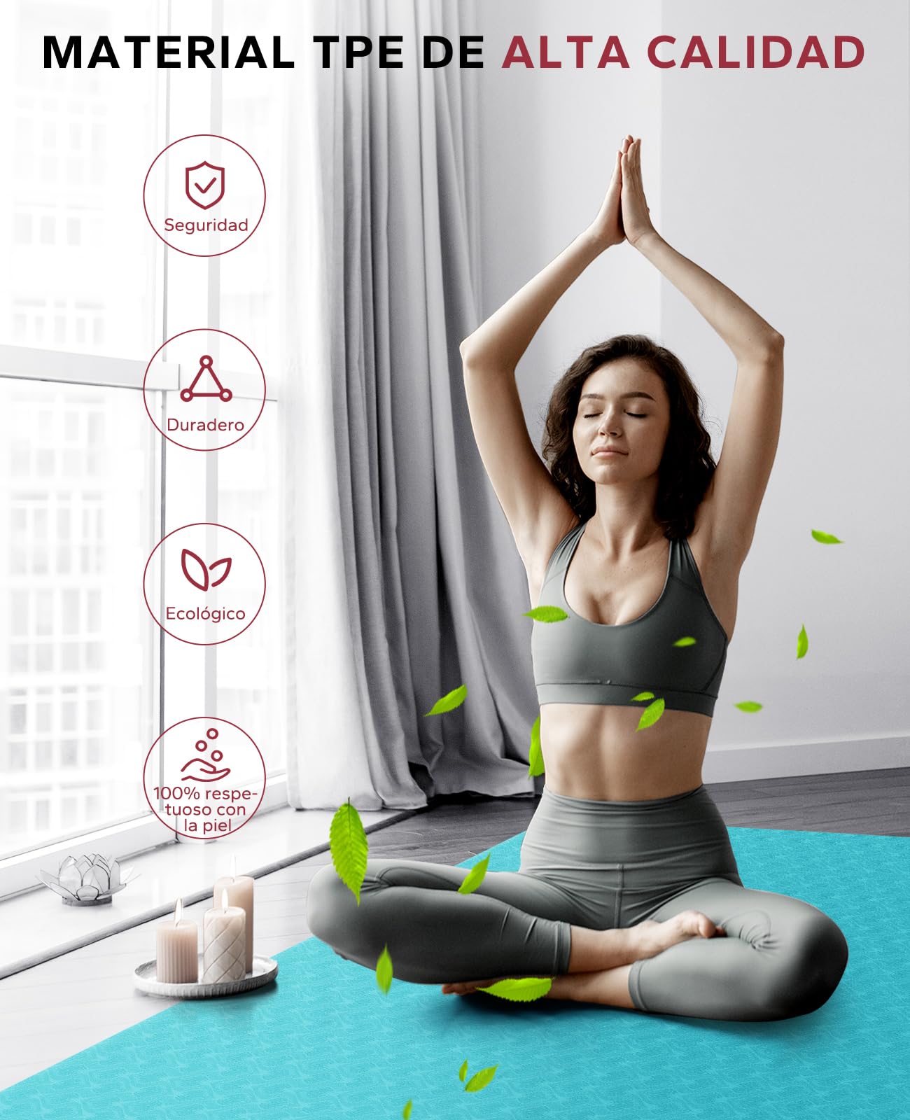 HAPBEAR Esterilla Yoga Grande - 183 cm x 91 cm x 6 mm, Esterilla de Ejercicio Antideslizante Extra Ancha para Entrenamiento en Casa, Incluye Bandas de Resistencia Extra y Bolsa de Transporte