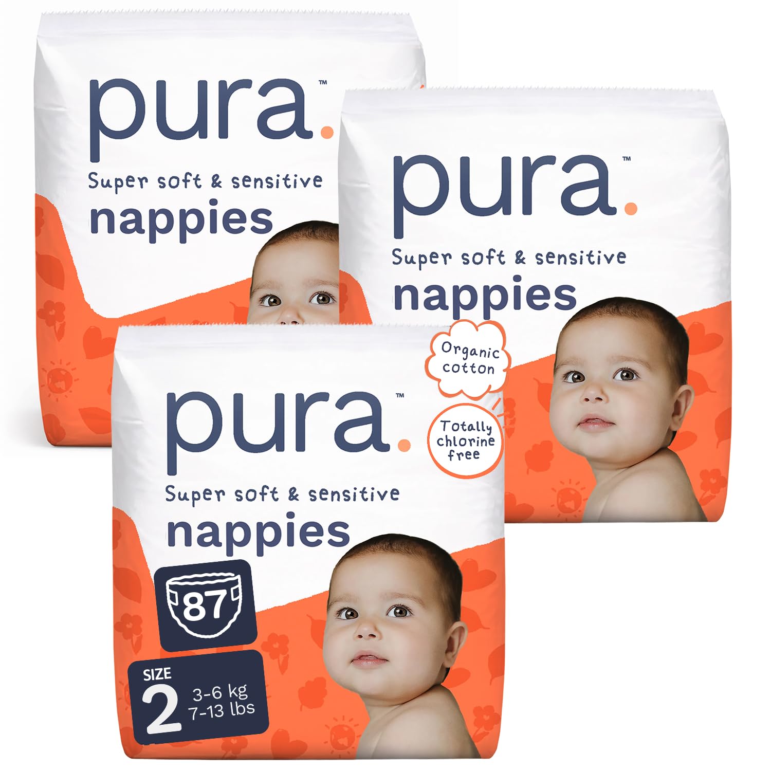 Pura Baby Nappies Size 2, 87 Count, 3-6kg/6-13lbs, Cloud Soft Premium Nappies for Hypoallergenic & Sensitive Skin, Toxin-Free*, Blowout Blocker™, Wetness Indicator Up to 12 Hours Leak Protection