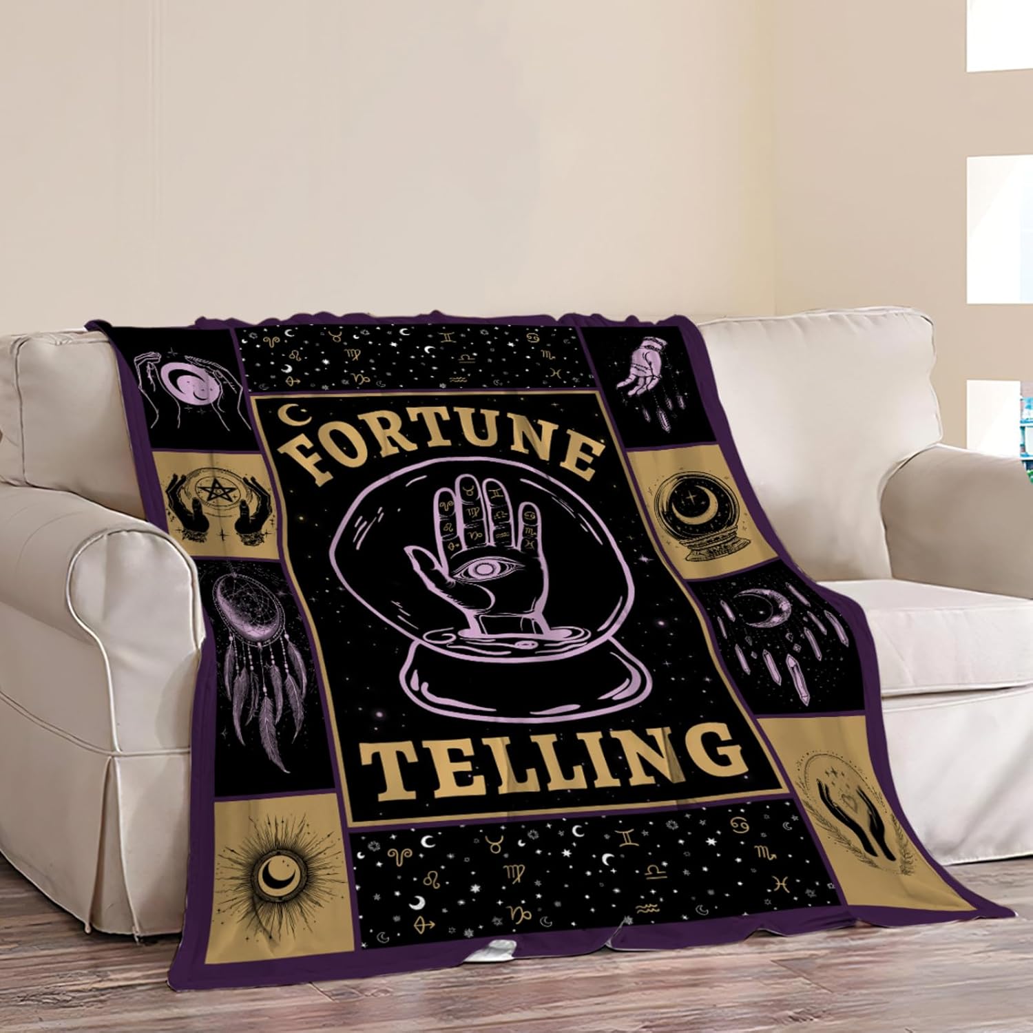 Fortune Telling Magic Throw Blanket Evil Eyes Hamsa Hands Tarot Cards Celestial Blankets Witch Gifts Stuff Ouija Board Decor Fleece Plush Flannel for Lover Men Women Boys Girls 40"x50" - Image 4